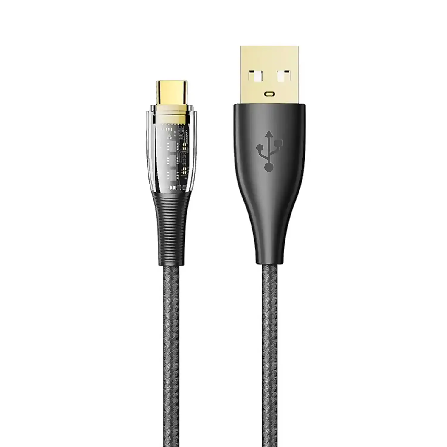Cable USB 2.0 AM a USB-C PD20W de 6A. 1,2 metros, OD 4mm. Con luz LED.