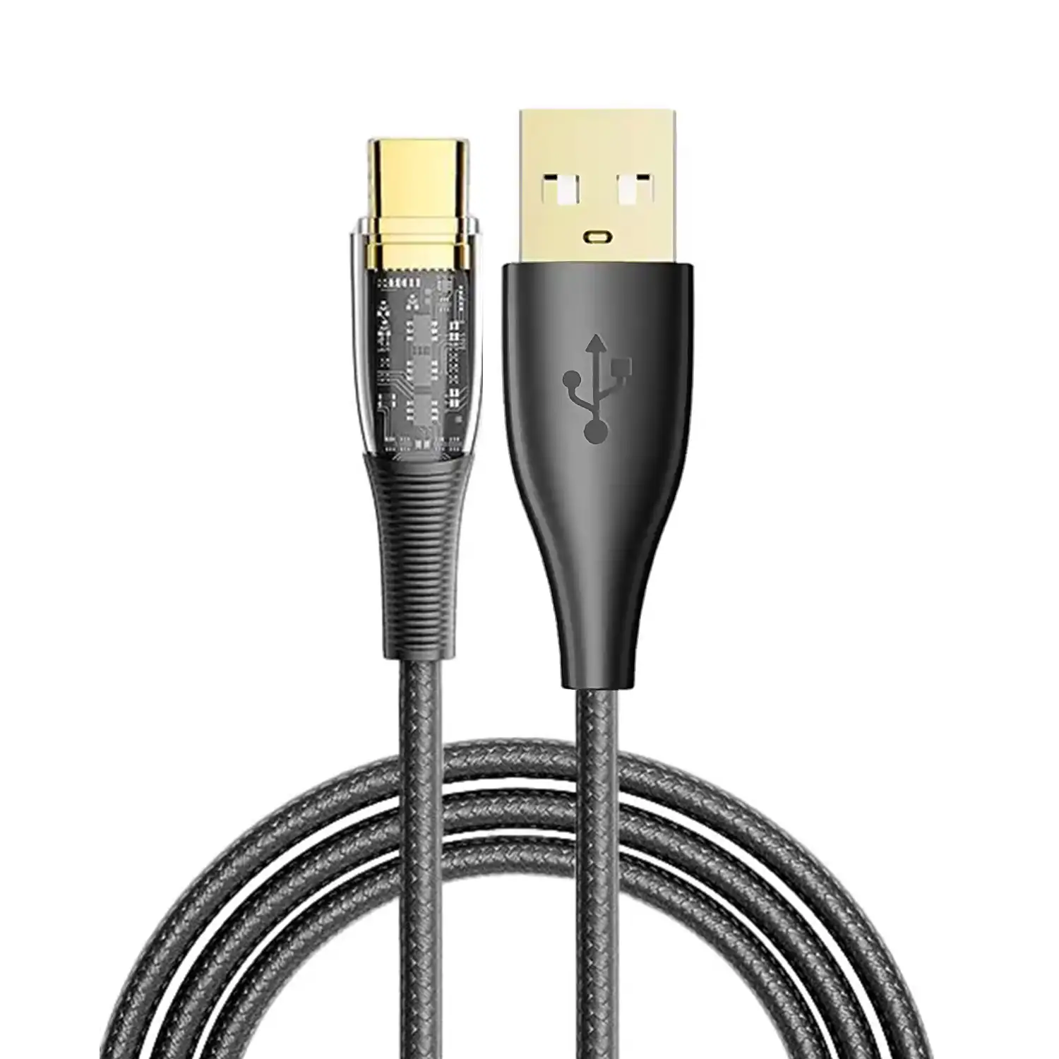 Cable USB 2.0 AM a USB-C PD20W de 6A. 2 metros, OD 4mm. Con luz LED.
