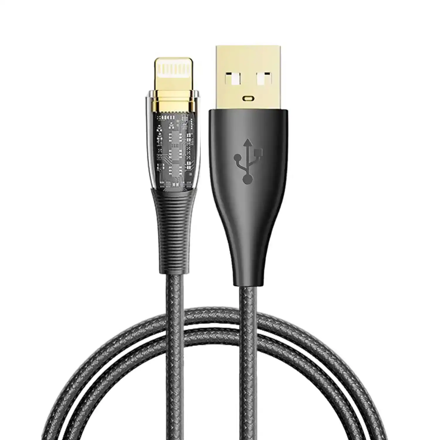 Cable USB 2.0 AM a Lightning PD20W. 1,2 metros, OD 3,5mm. Con luz LED.
