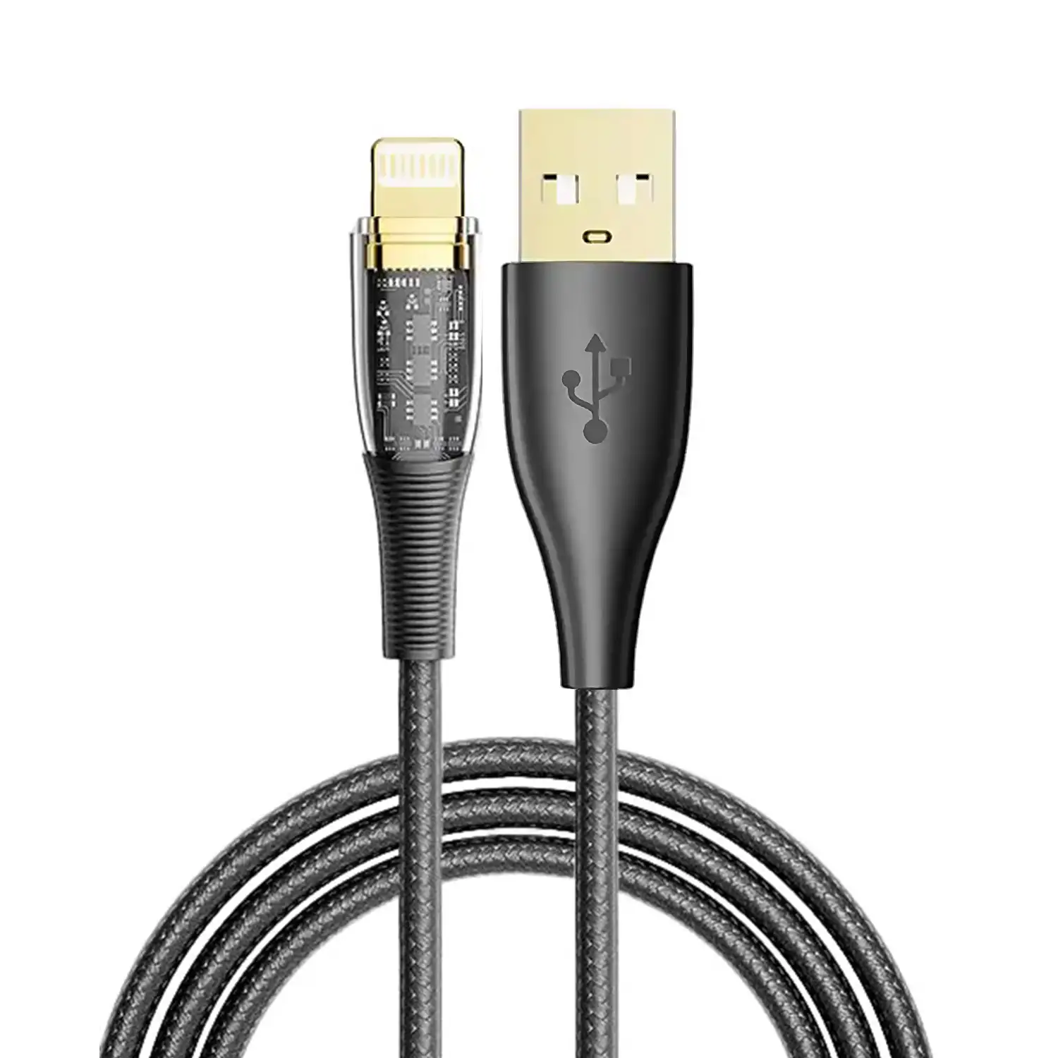 Cable USB 2.0 AM a Lightning PD20W. 2 metros, OD 3,5mm. Con luz LED.