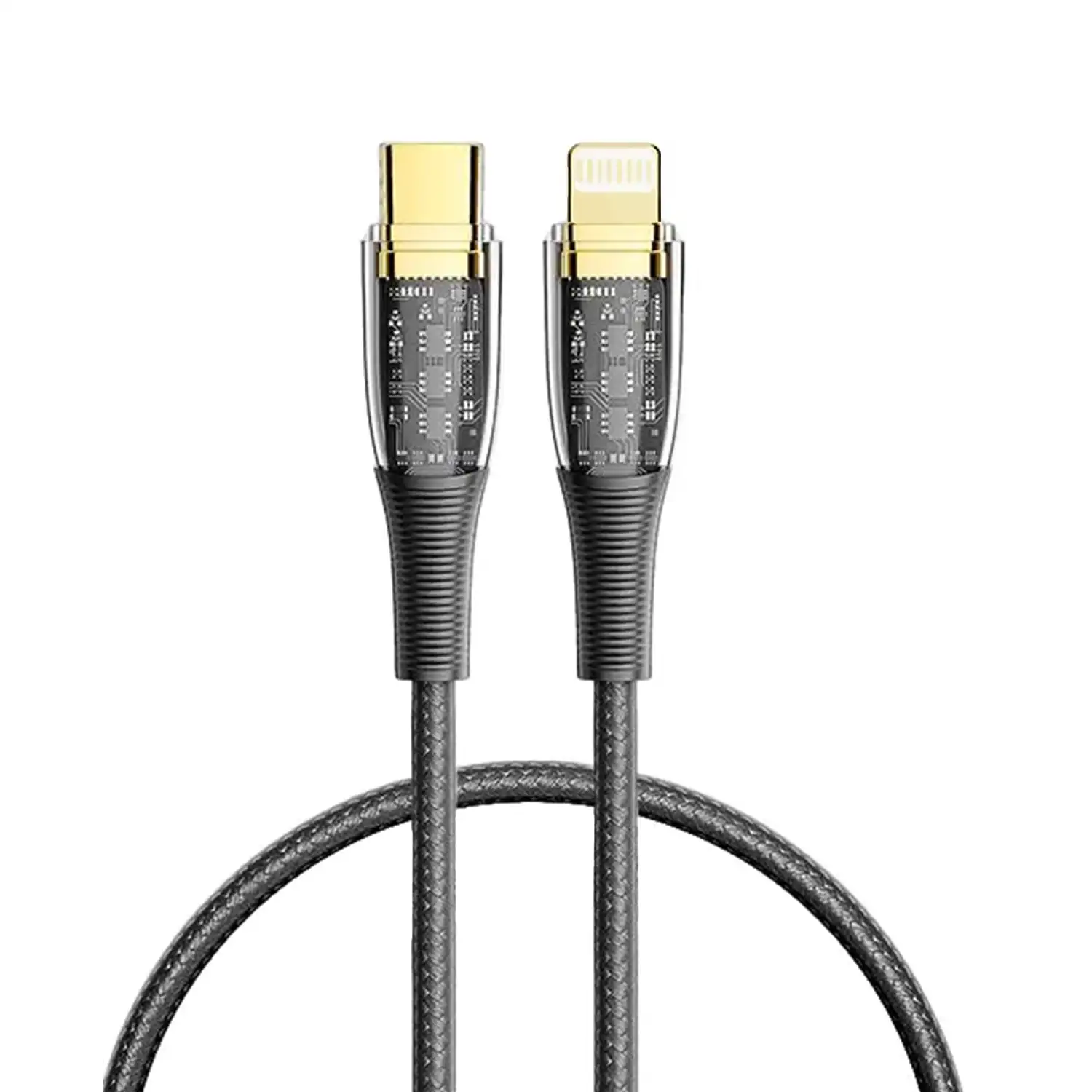 Cable USB-C a Lightning PD20W. Longitud: 0,25 metros, OD 3,5mm. Con luz LED.