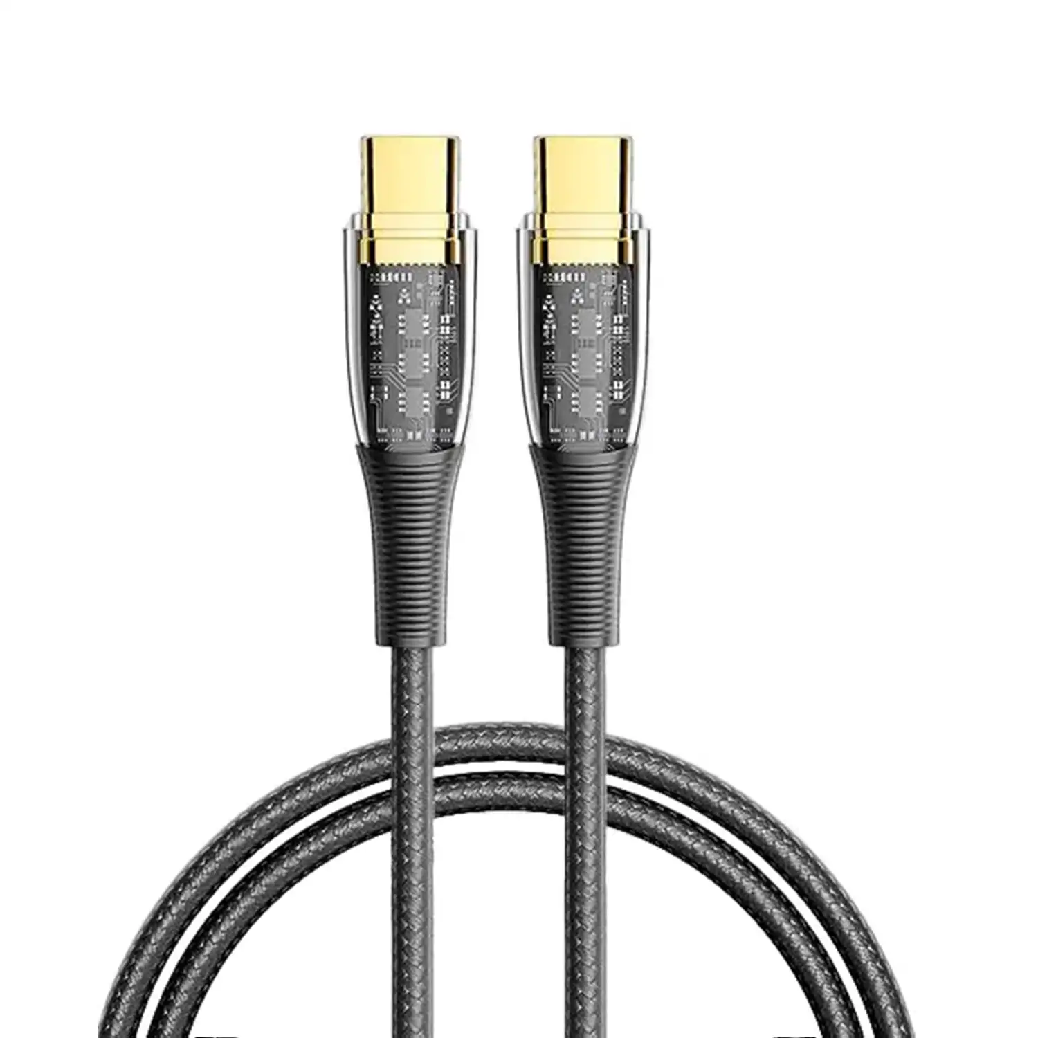Cable USB-C a USB-C PD100W. Longitud: 1,2 metros, OD 4,0mm. Con luz LED.