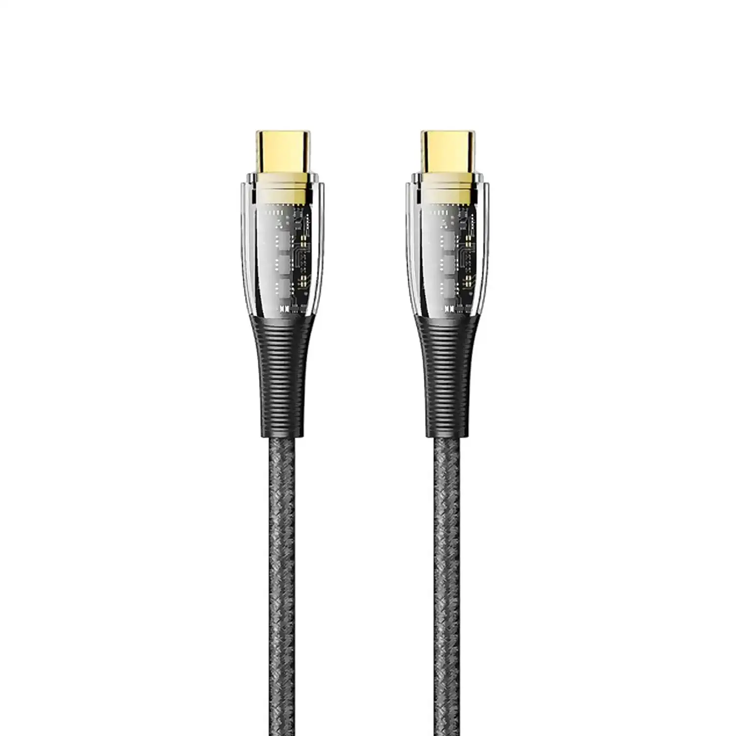 Cable USB-C a USB-C PD100W. Longitud: 2 metros, OD 4,0mm. Con luz LED.