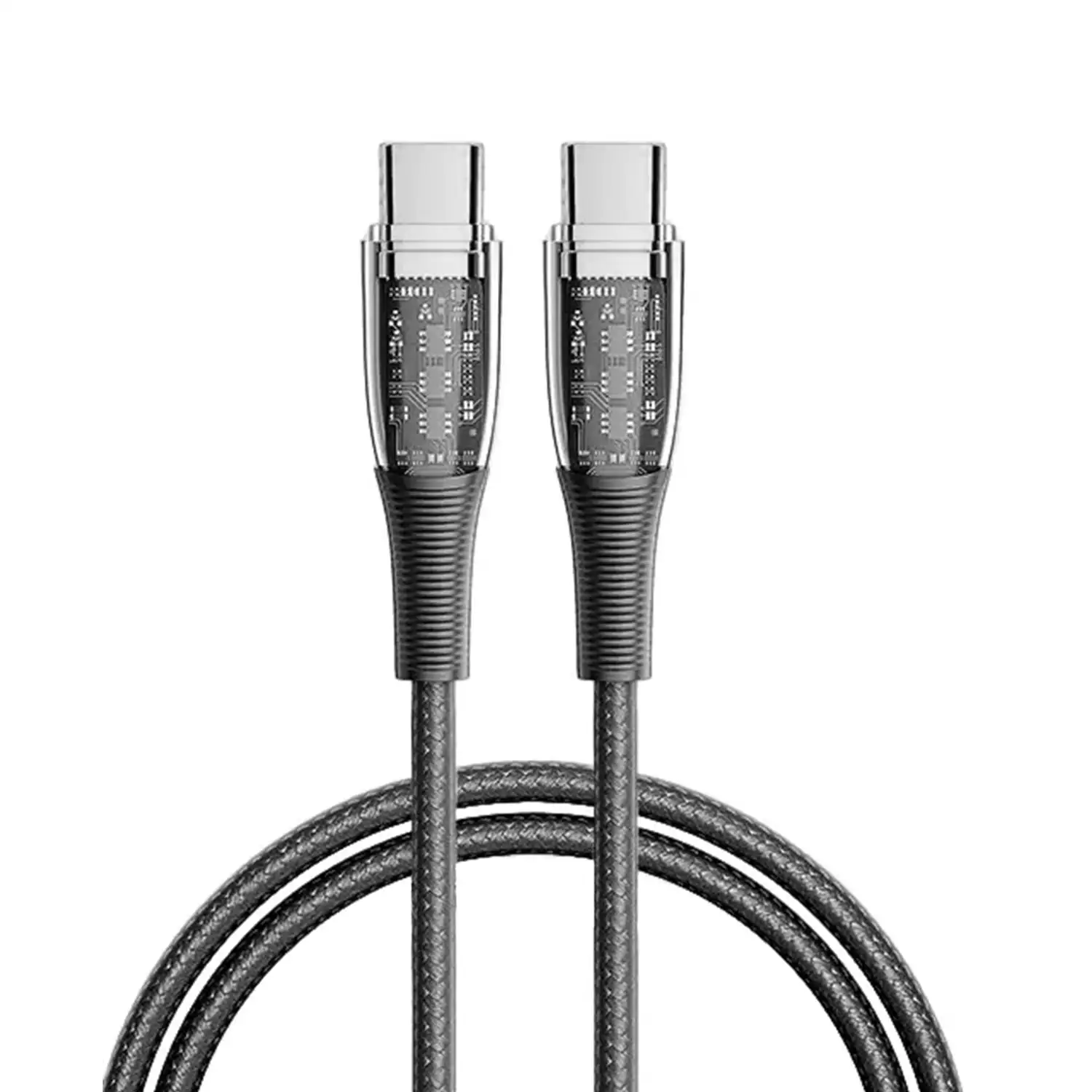 Cable USB-C a USB-C PD60W. Longitud: 1,2 metros, OD 4,0mm. Chapado en níquel. Con luz LED.
