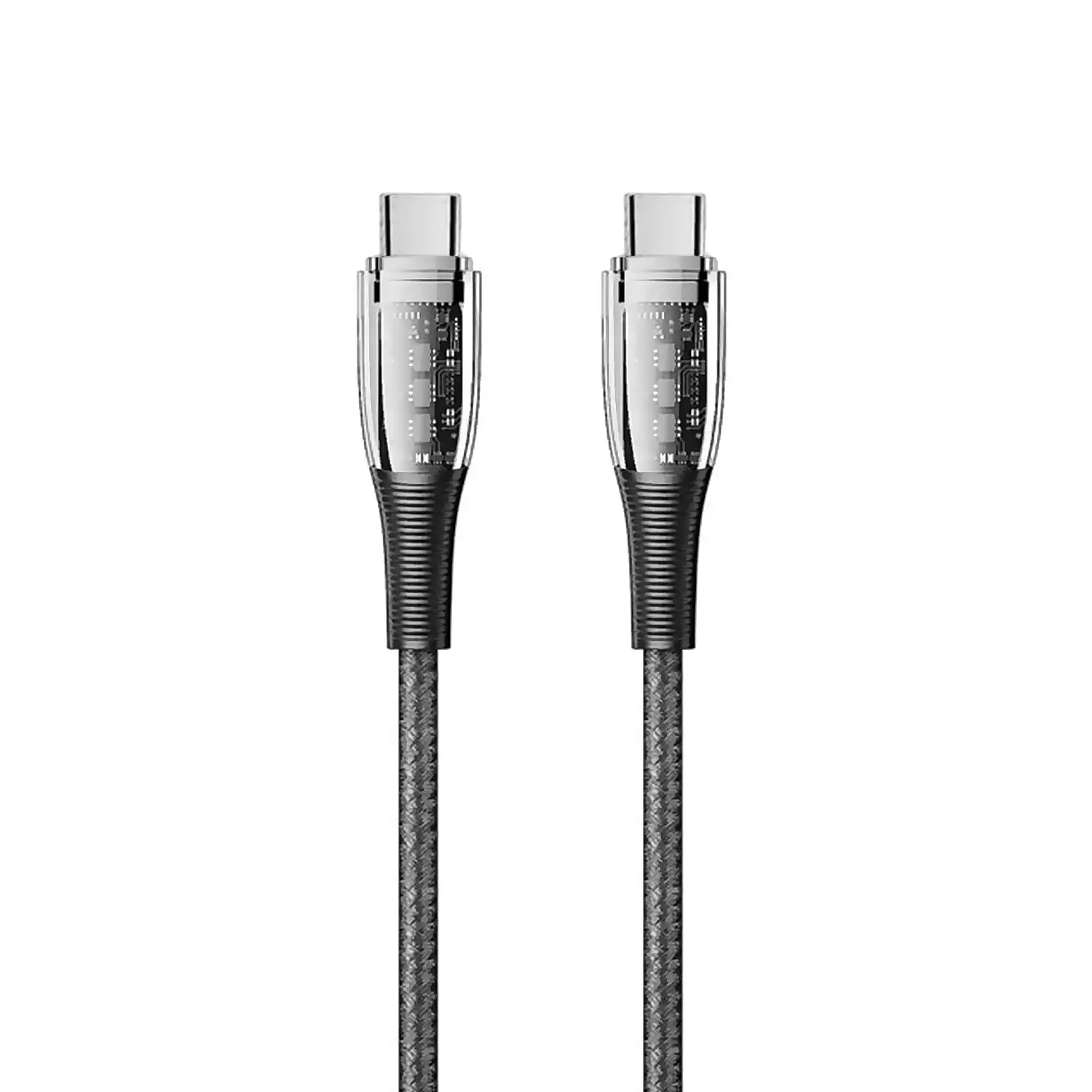 Cable USB-C a USB-C PD60W. Longitud: 2 metros, OD 4,0mm. Chapado en níquel. Con luz LED.