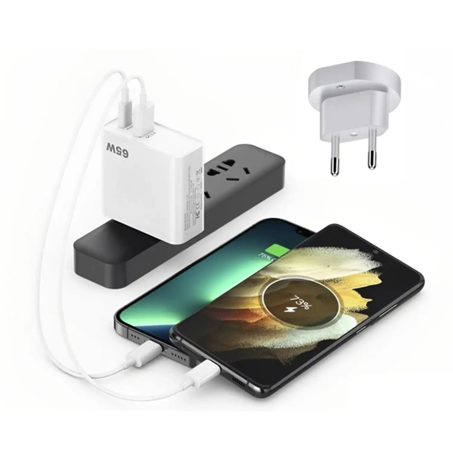 Cargador USB PD65W, QC3.0 18W. Enchufe: US/EU