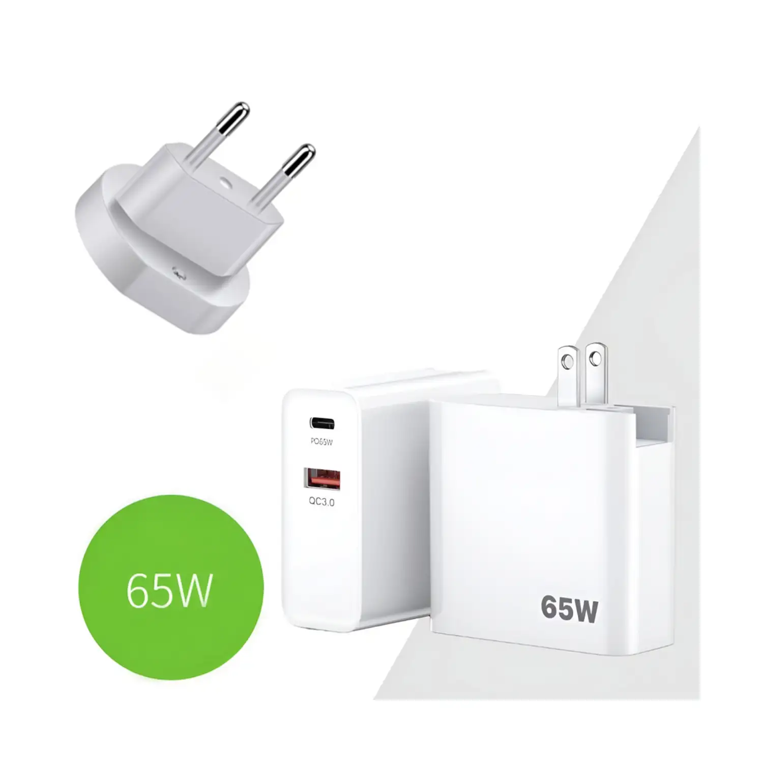 Cargador USB PD65W, QC3.0 18W. Enchufe: US/EU