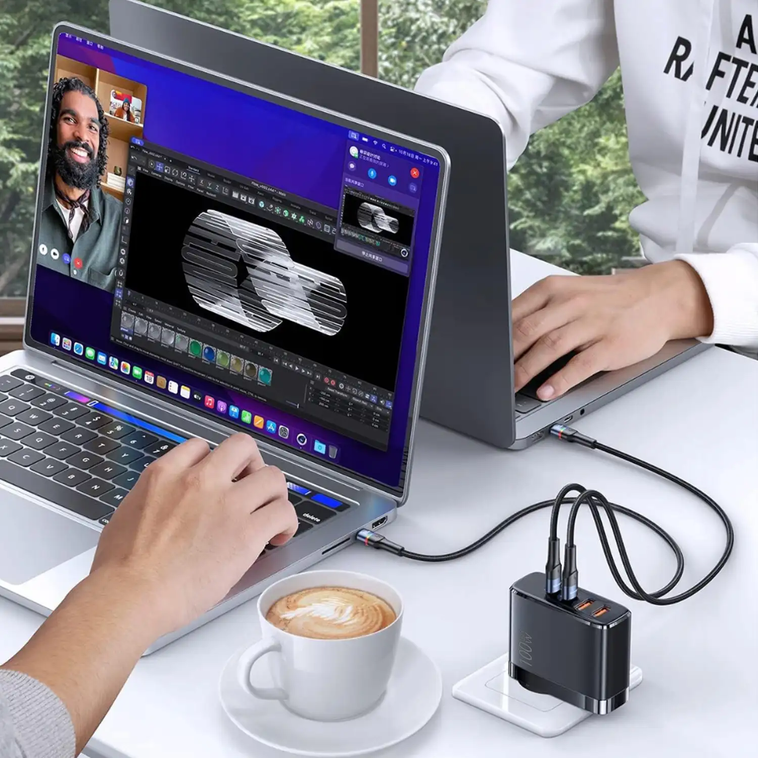 Cargador USB con salida PD100W + PD30 + doble QC3.0 18W. Enchufe US/EU.