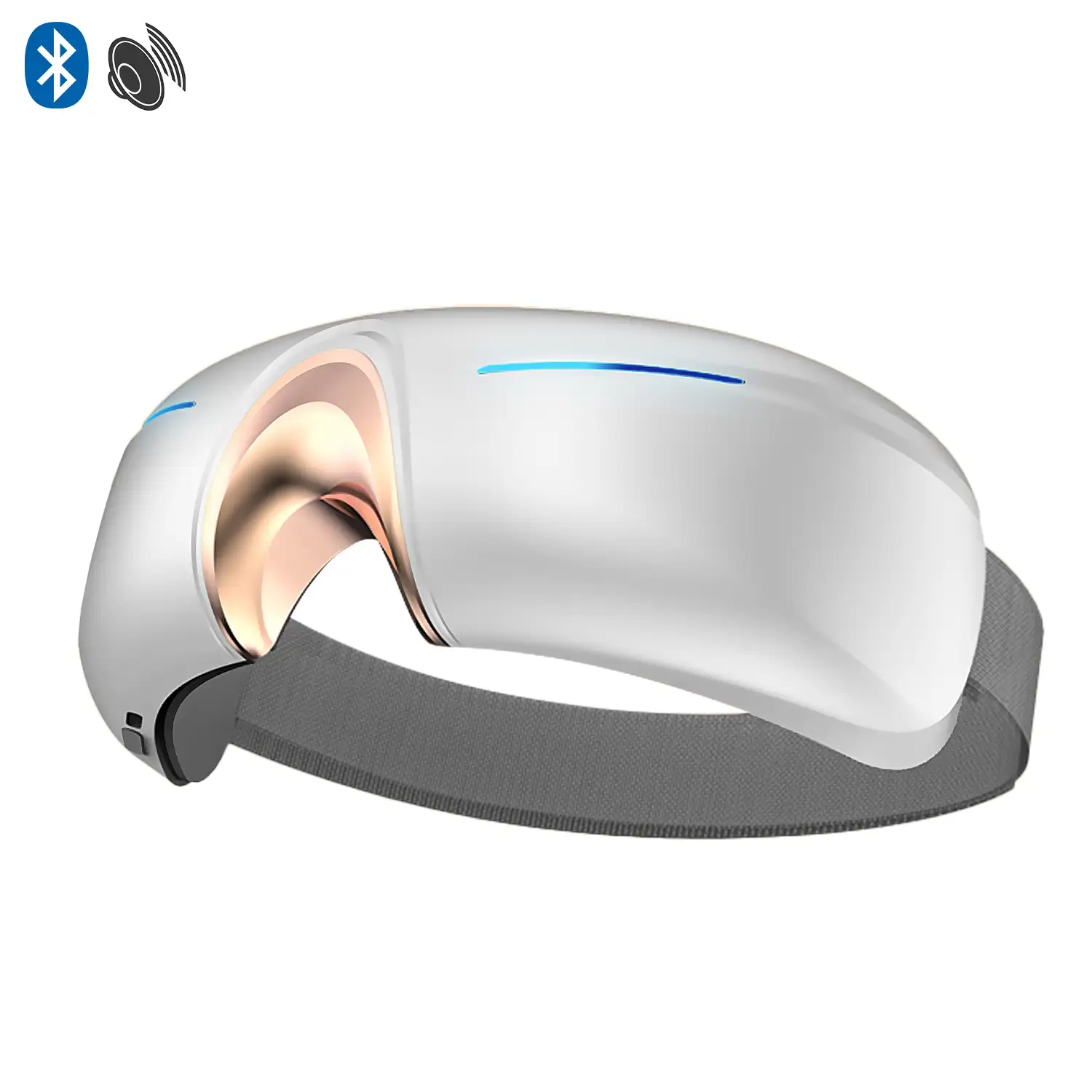 Masajeador ocular con 5 modos: protección ocular, vibración, descompresión, reposo y libre. Reproducción de música Bluetooth.