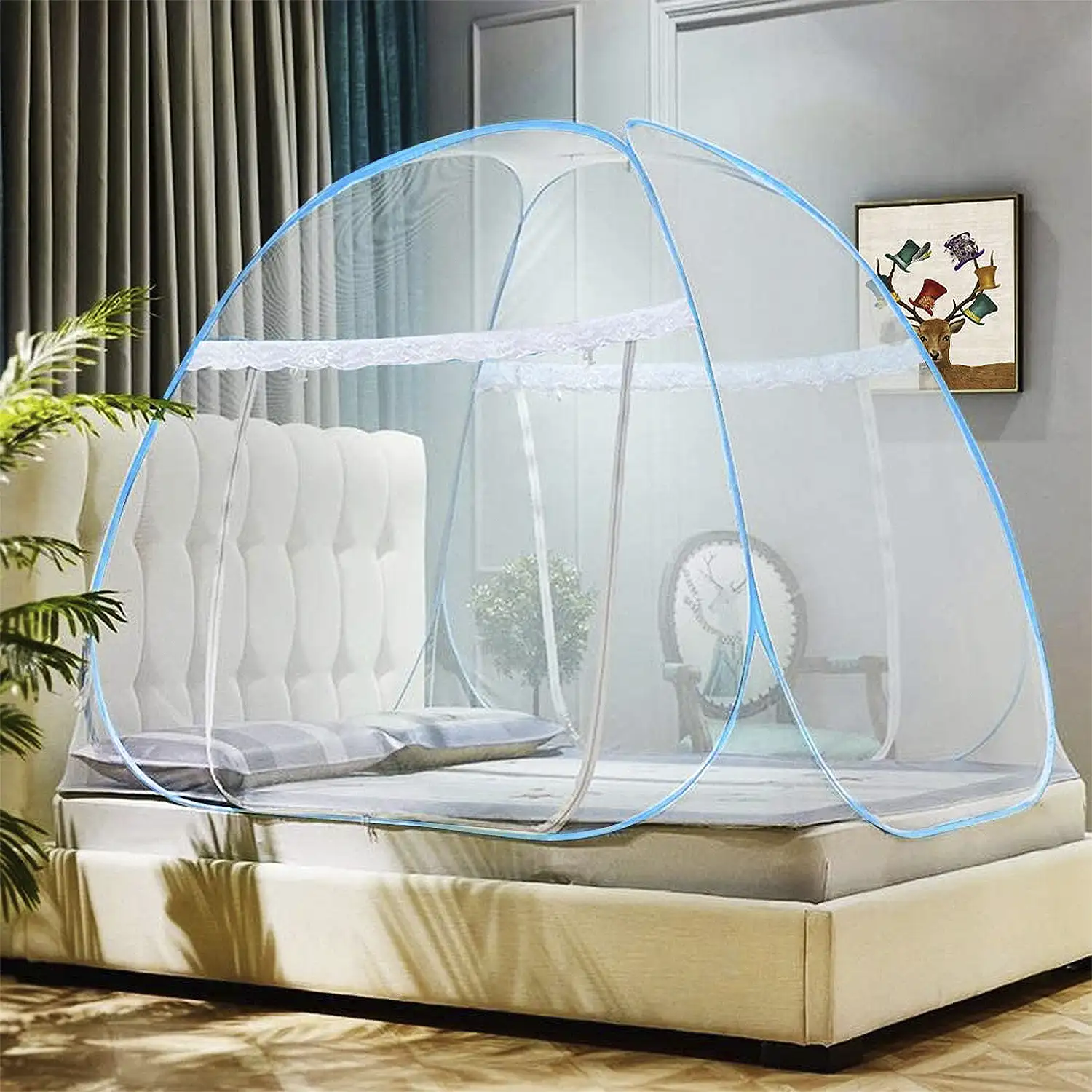 Mosquitera plegable para cama con doble puerta. 150x200cm