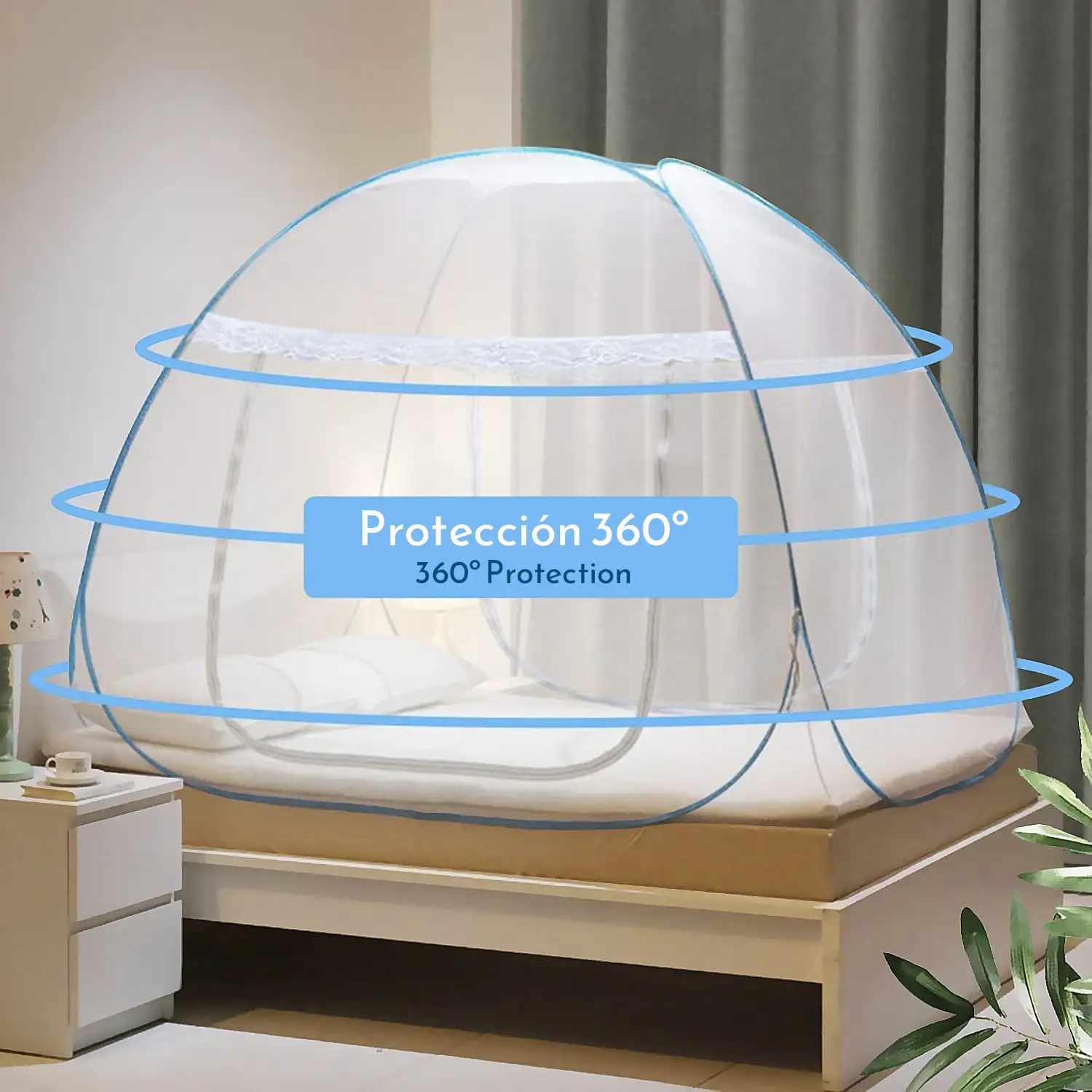 Mosquitera plegable para cama con doble puerta. 150x200cm