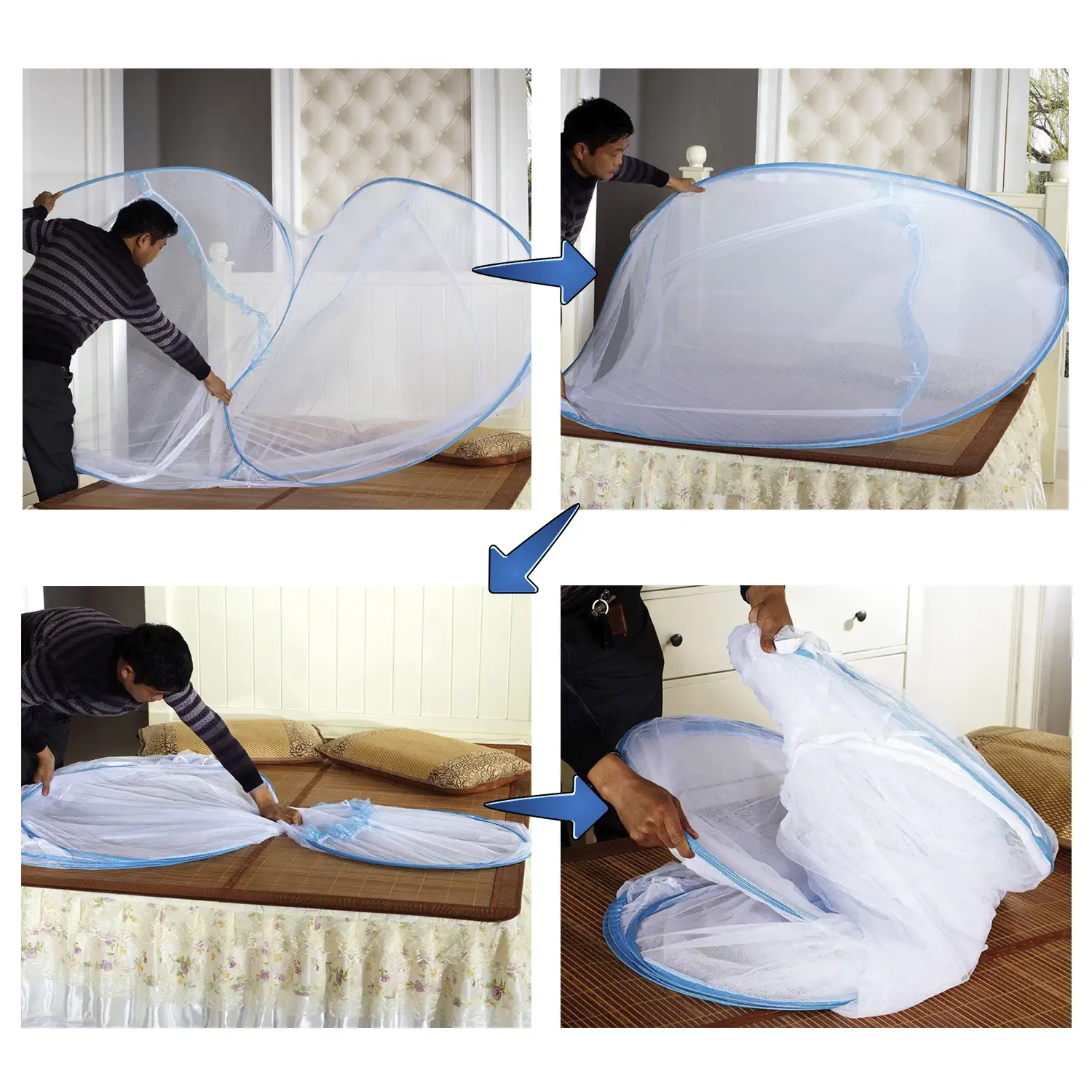 Mosquitera plegable para cama con doble puerta. 150x200cm