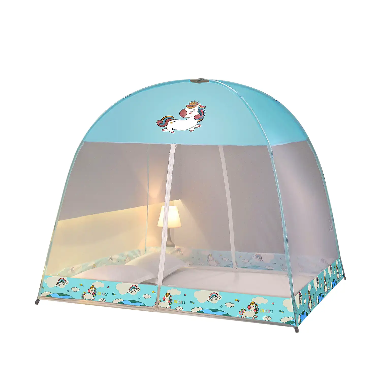 Mosquitera plegable infantil para cama con doble puerta, diseño unicornio. 120cm