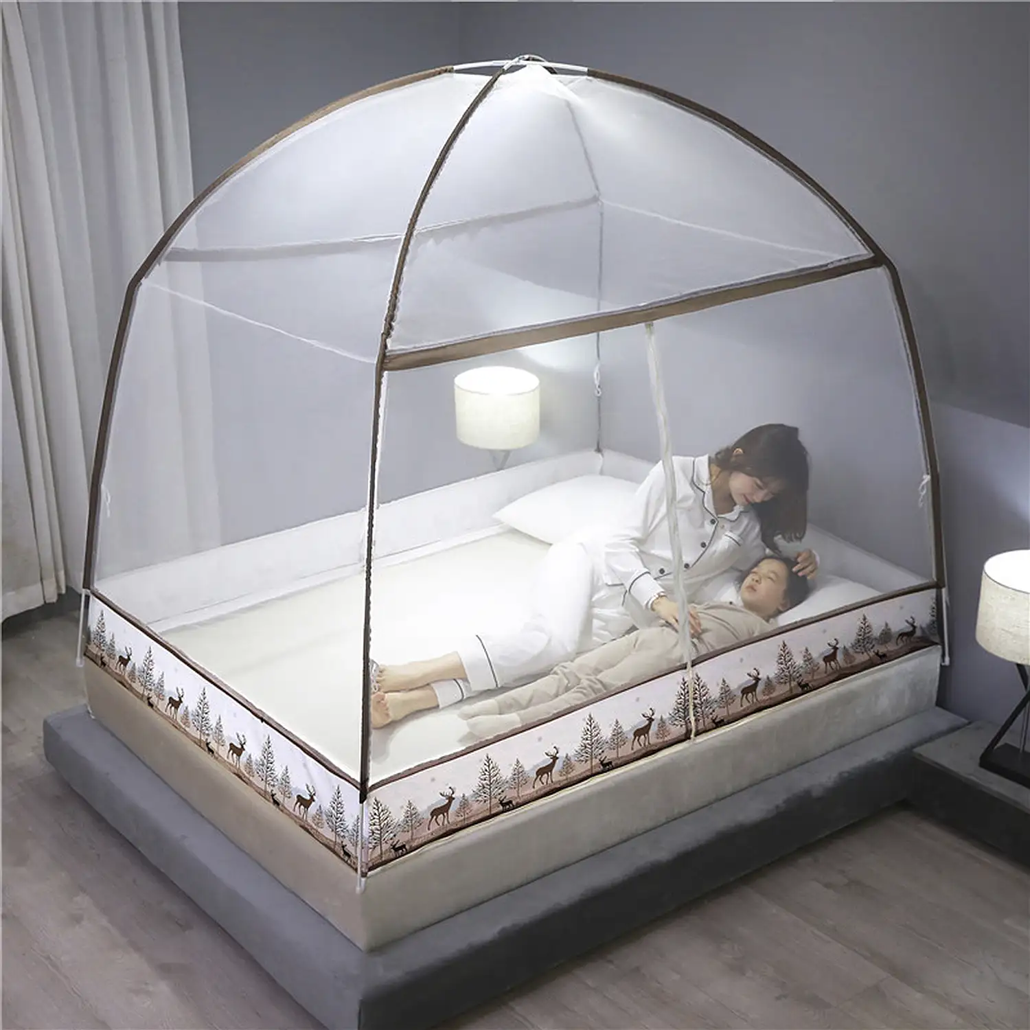Mosquitera plegable infantil para cama con doble puerta, diseño bosque. 150cm