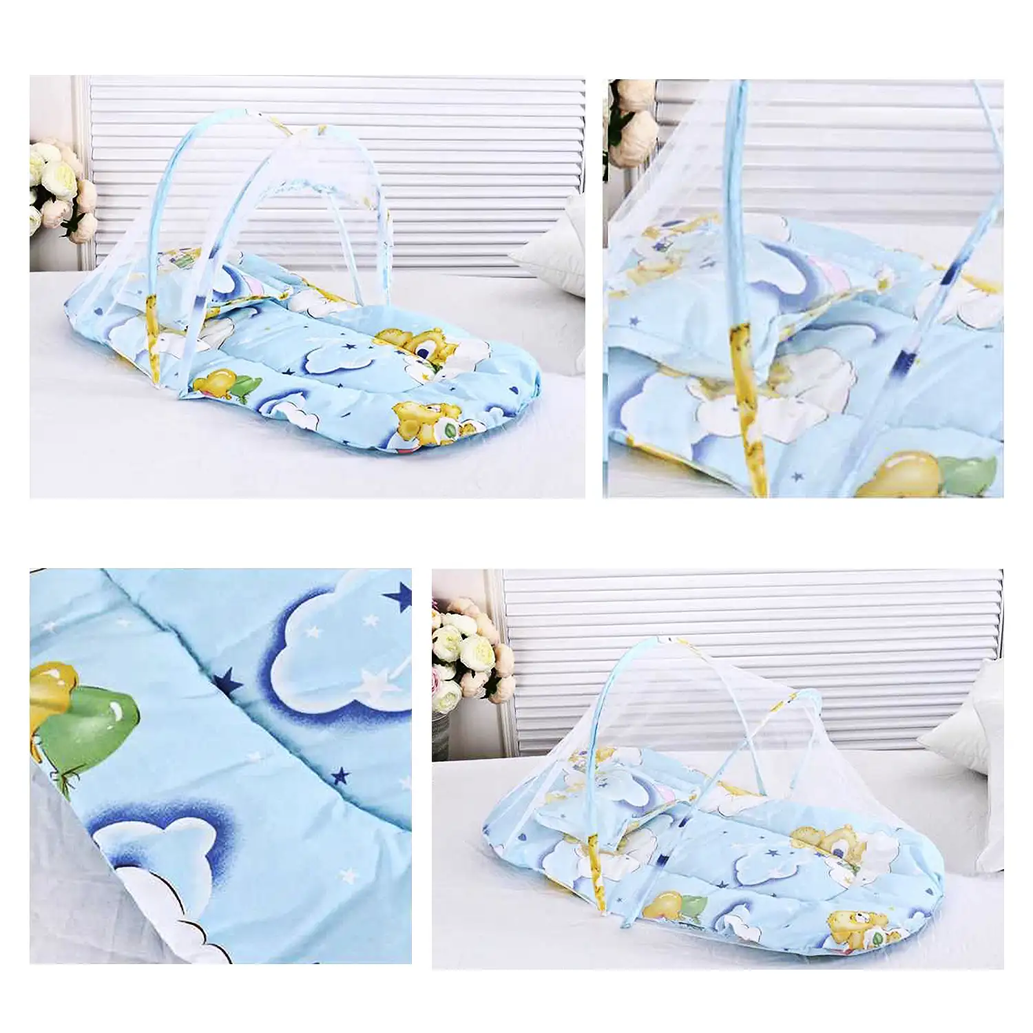Mosquitera plegable portátil para bebés con colchón y almohada. 60x58x55cm.
