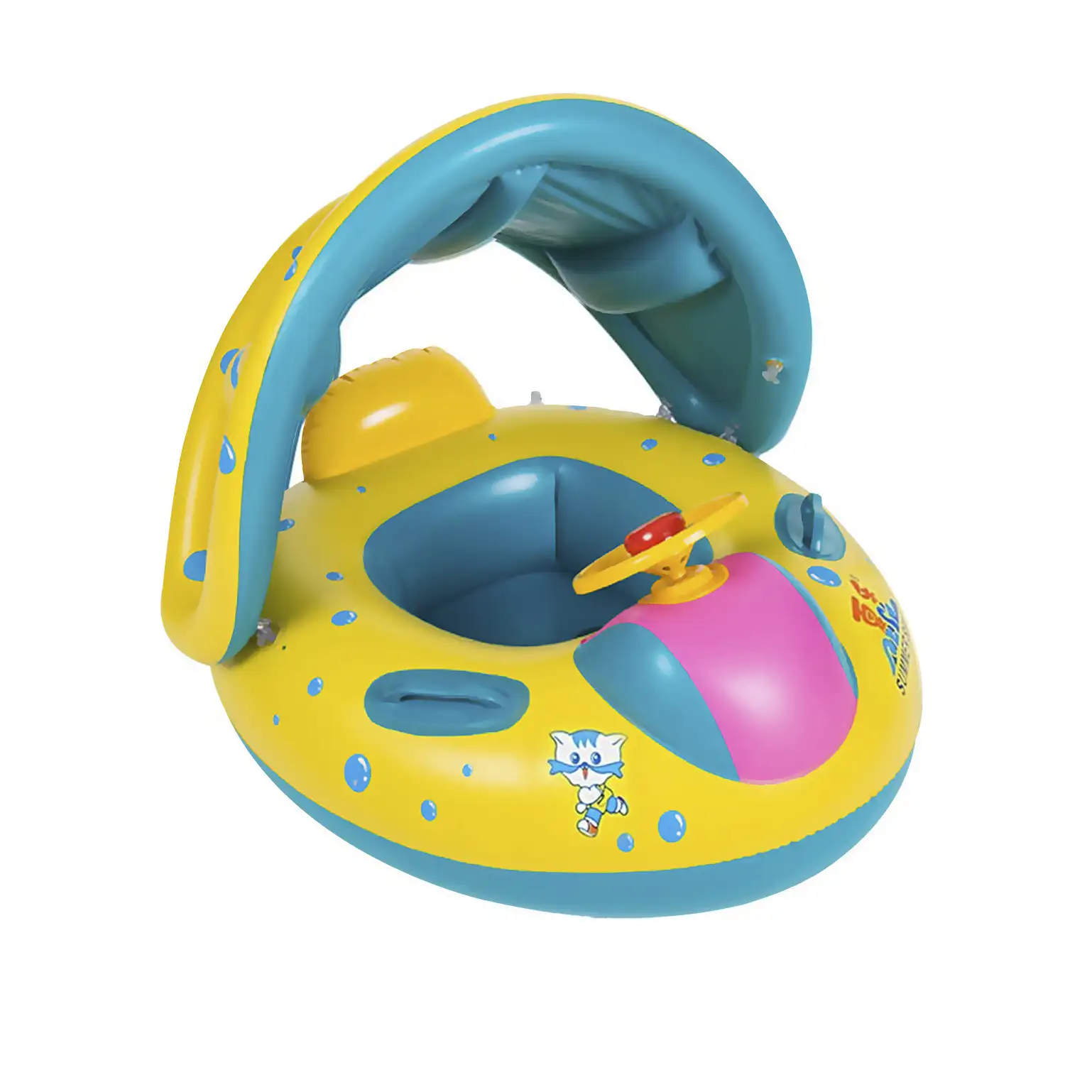 Flotador infantil con toldo. Con volante y asas laterales. 72x67cm.