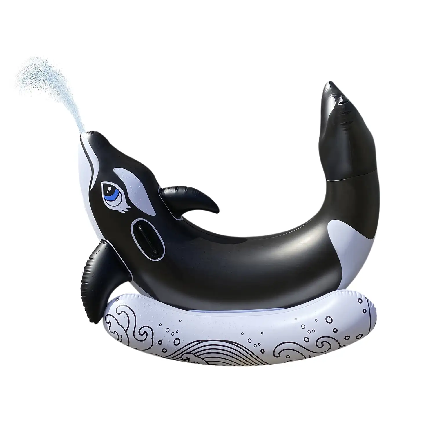 Sillón flotador infantil hinchable, diseño orca, dispara agua.