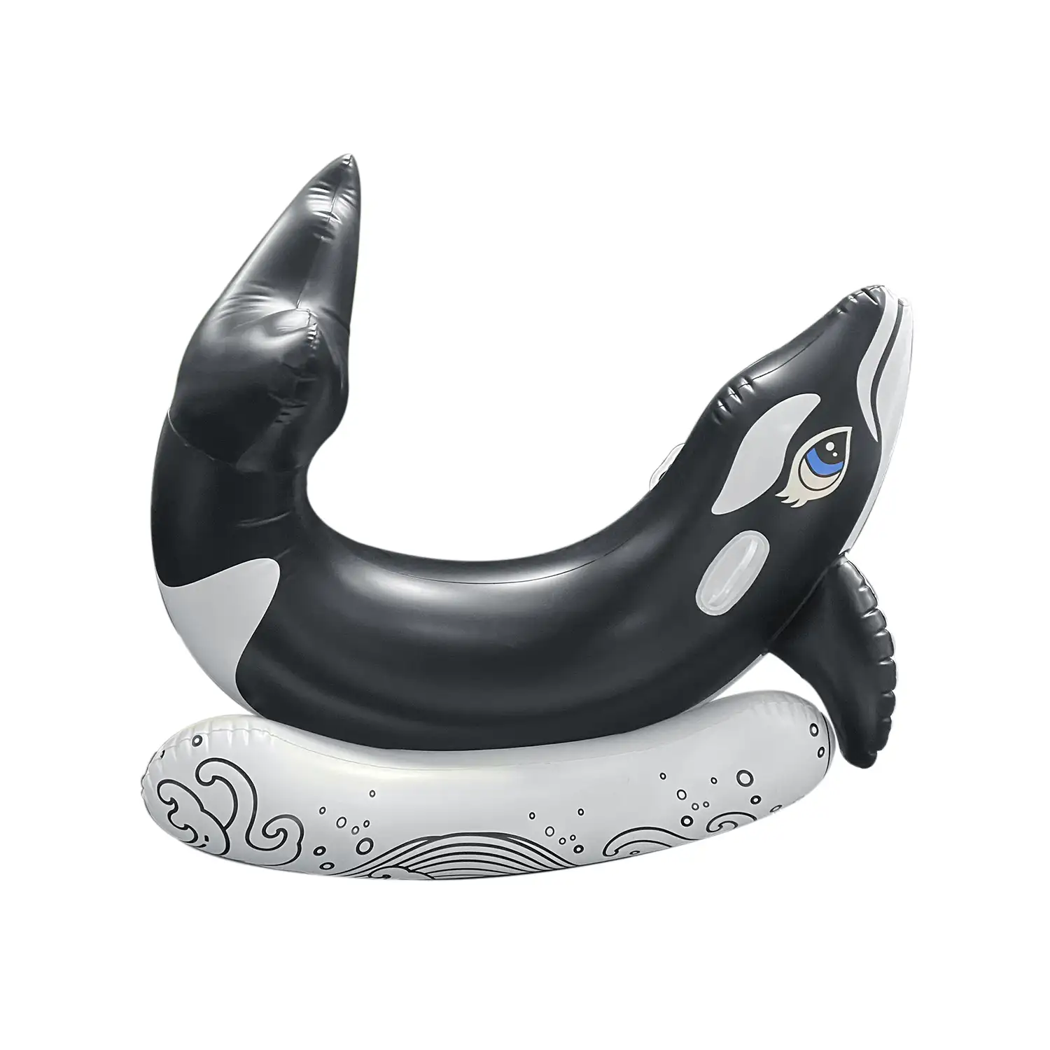 Sillón flotador infantil hinchable, diseño orca, dispara agua.