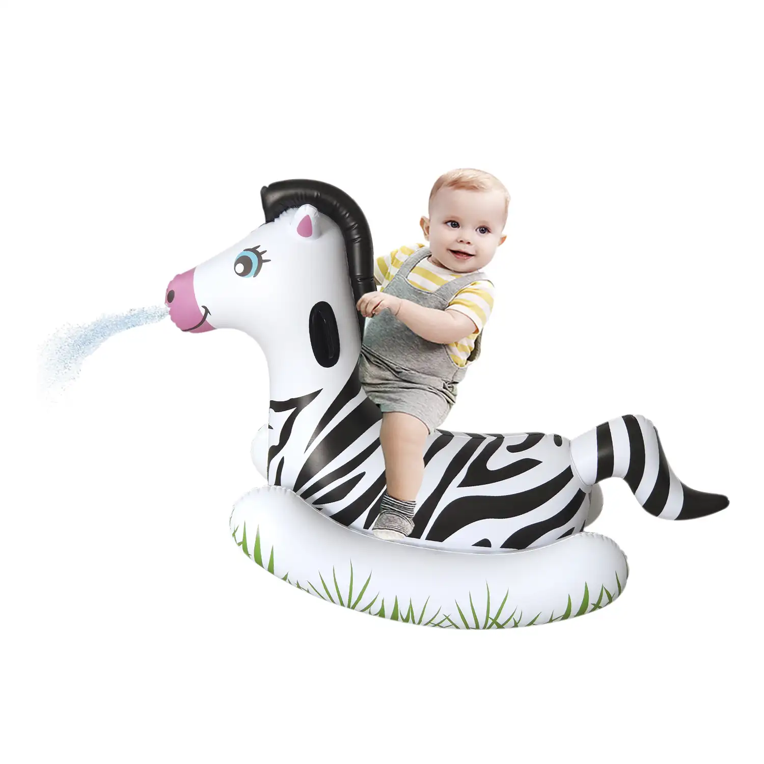 Sillón flotador infantil hinchable, diseño cebra, dispara agua.