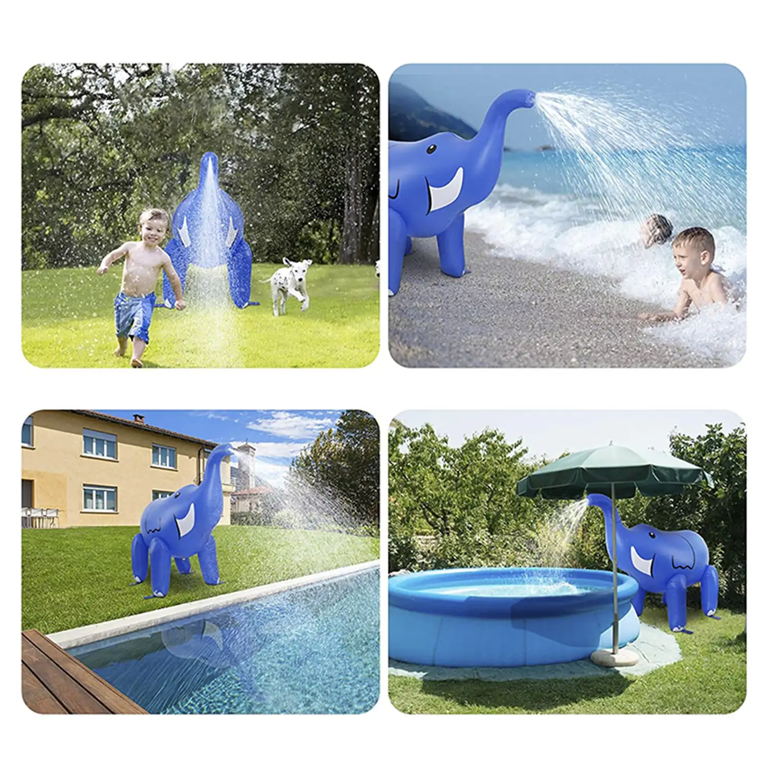 Elefante gigante inflable con aspersor de agua en la trompa. 220x160cm.