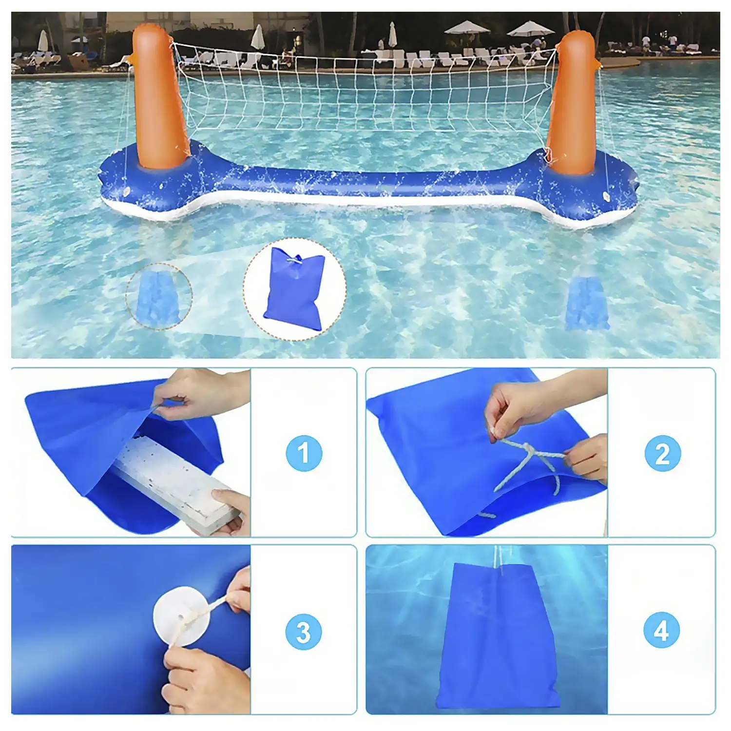 Juego de hinchables voleibol y baloncesto, para piscina y exteriores.