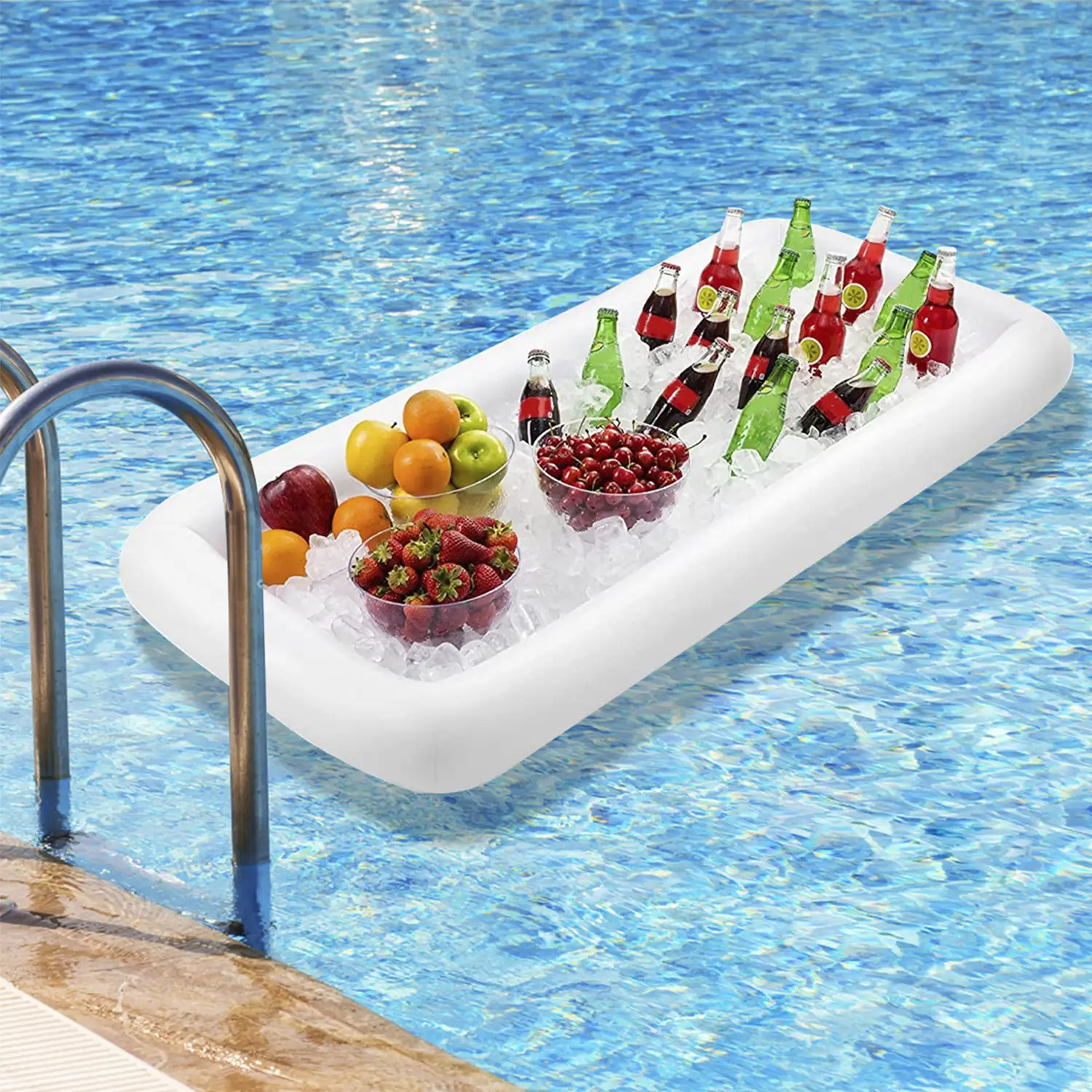 Porta bebidas con hielo hinchable para piscina, lago, mar y exteriores.