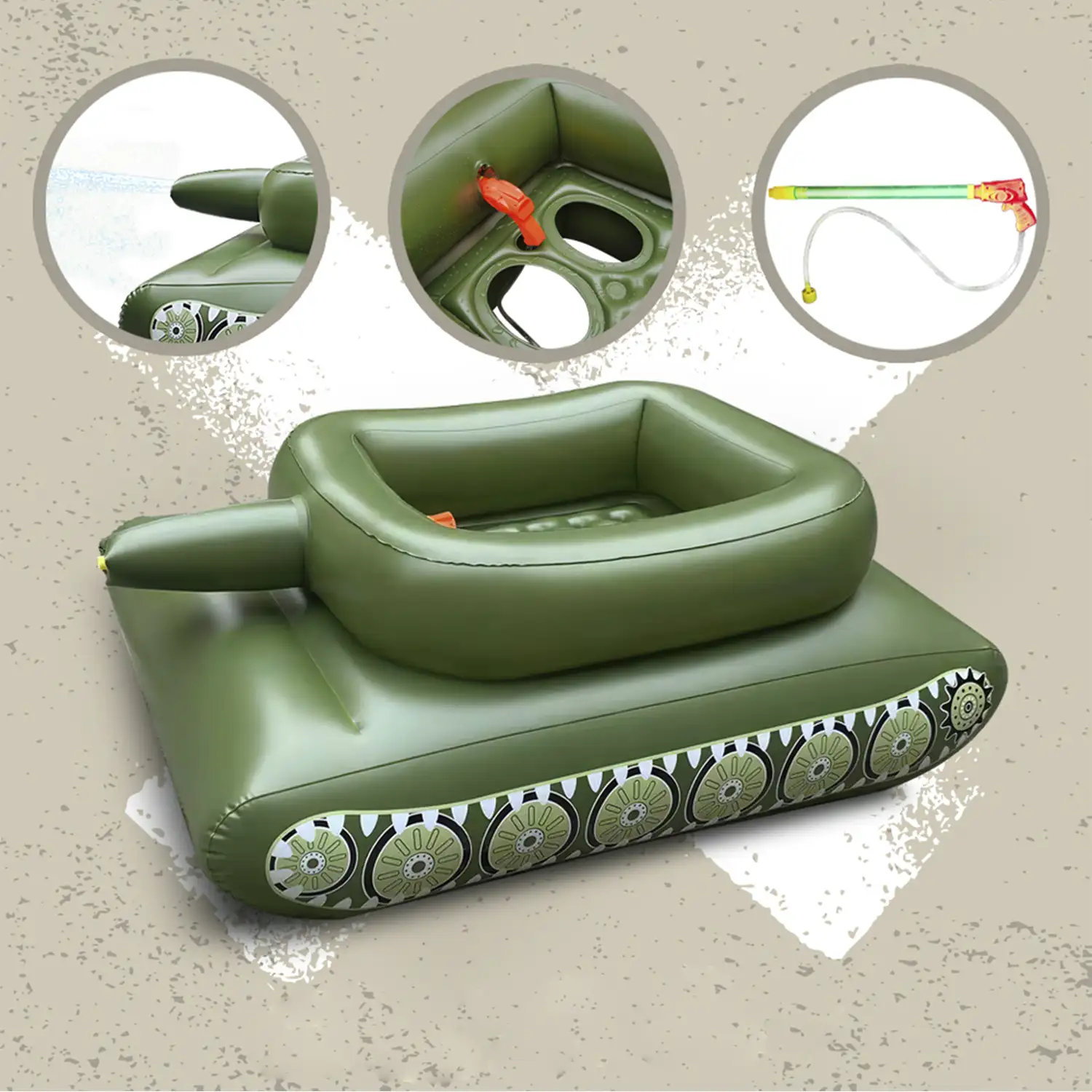 Tanque flotador con pulverizdor cañon de agua. 155x112cm.