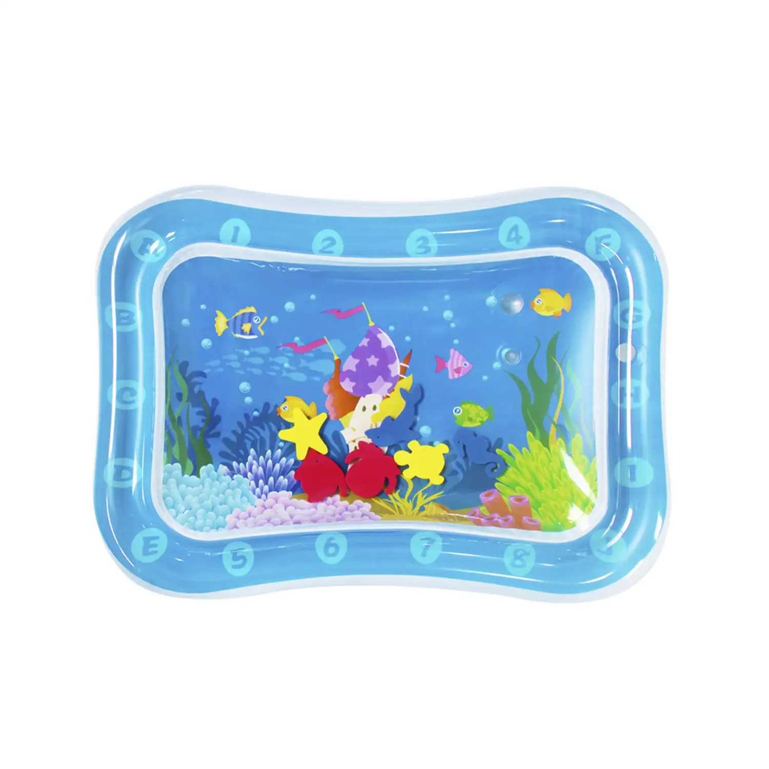 Colchoneta hinchable infantil diseño fondo marino. 70x50cm.