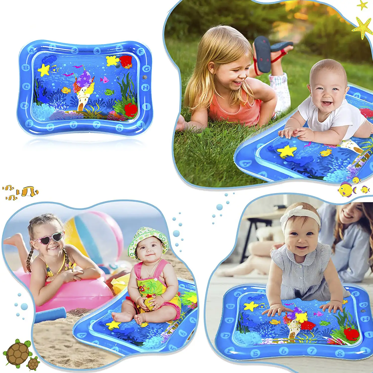 Colchoneta hinchable infantil diseño fondo marino. 70x50cm.