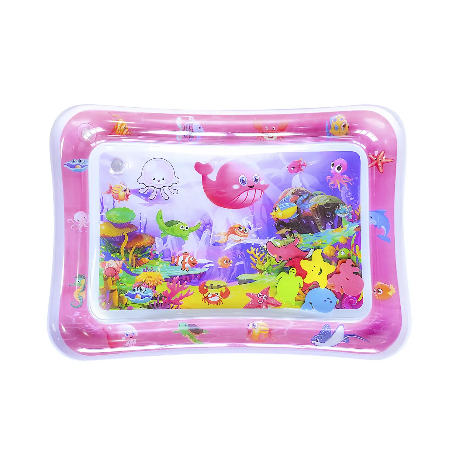 Colchoneta hinchable infantil diseño fondo marino rosa. 70x50cm.