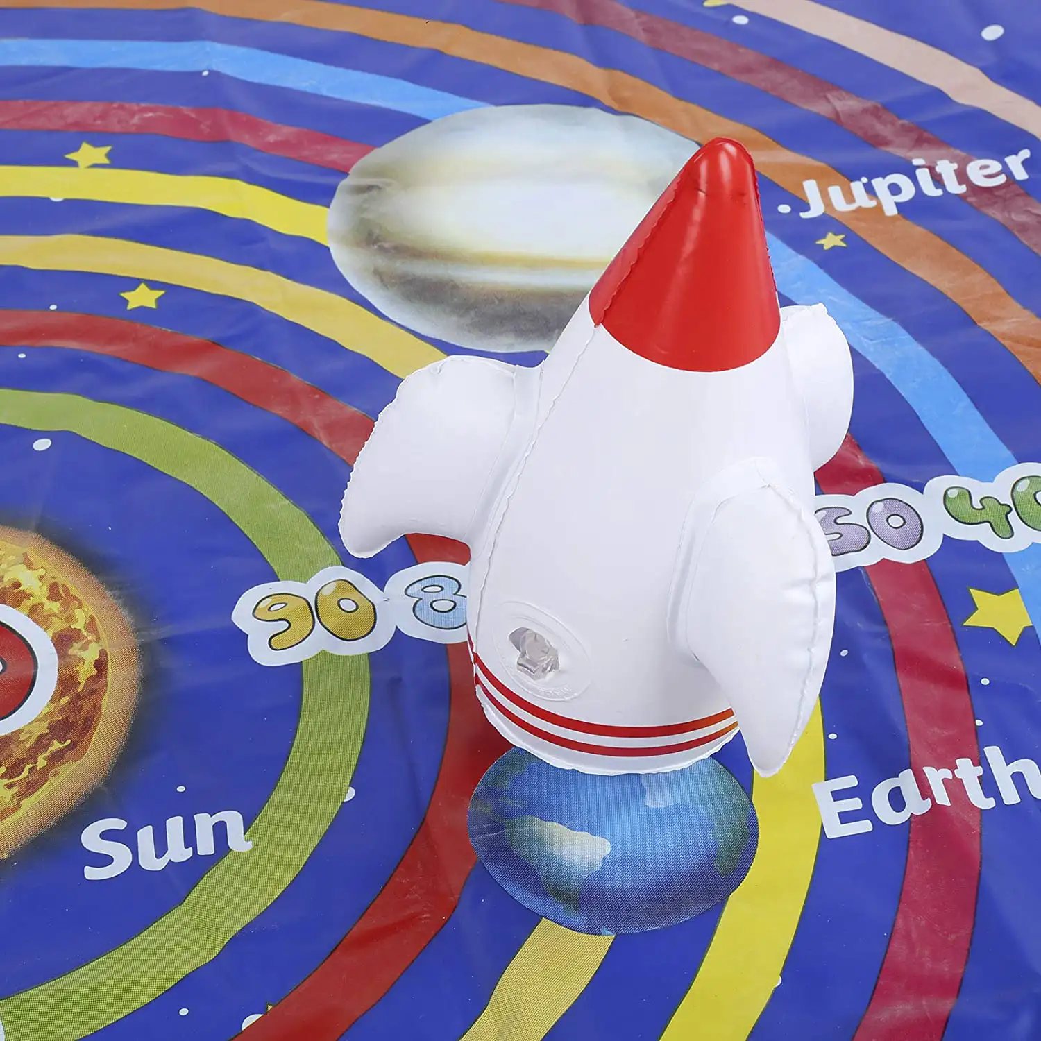 Lanzamiento espacial de cohetes: juego de puntería, incluye 1 manta diana y 3 cohetes hinchables.