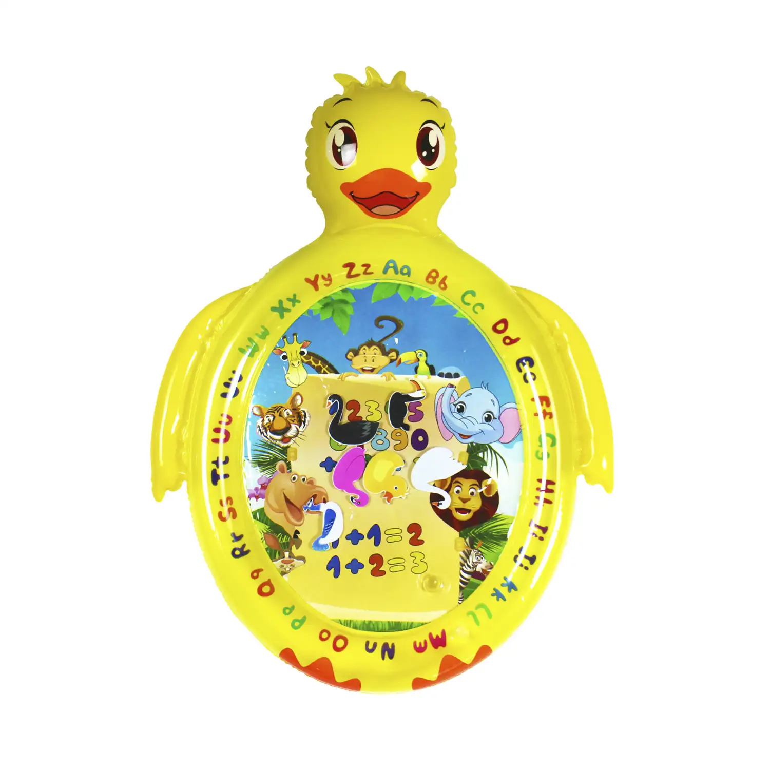 Colchoneta hinchable con forma de pato y diseño animales. 91x71cm.