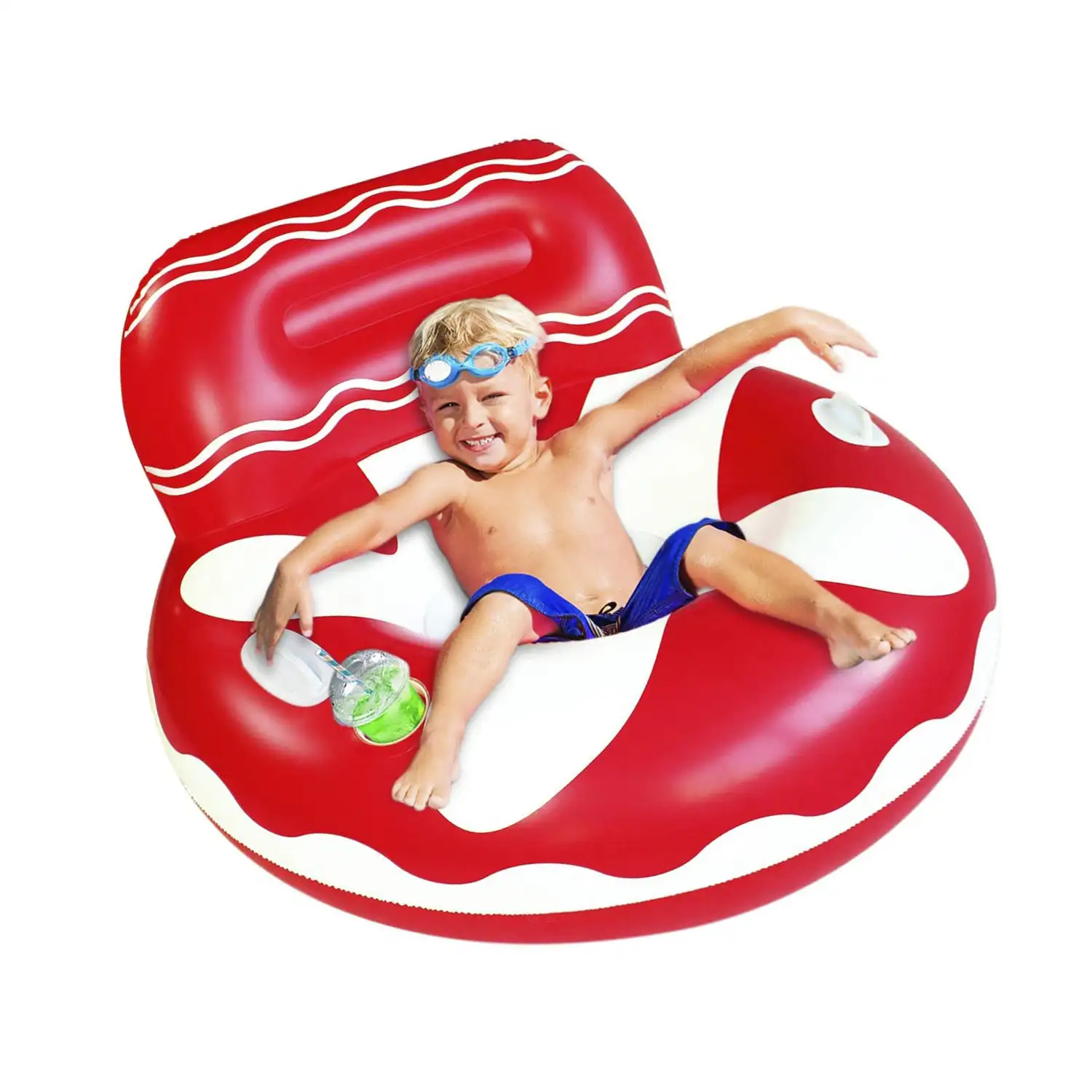 Sillón hinchable con asas, porta bebidas y reposacabezas. 105cm