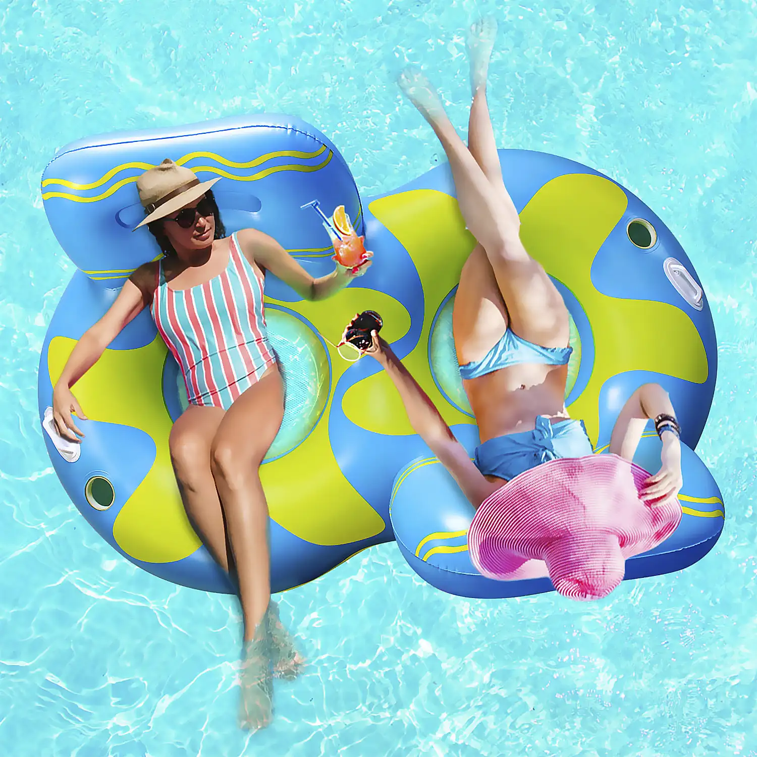 Sillón hinchable doble con asas, porta bebidas y reposacabezas. 185cm