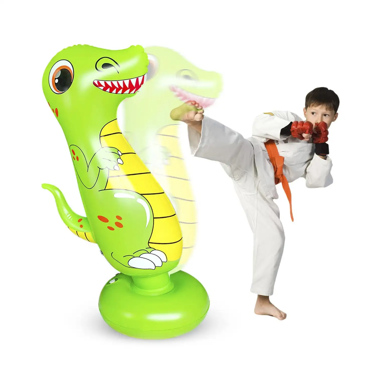 Dinosaurio hinchable tentetieso. Punching ball, practica karate, boxeo. 120cm.