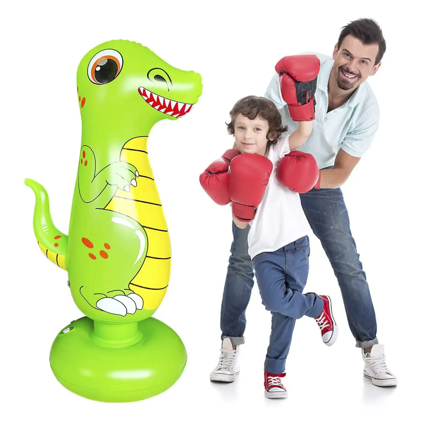 Dinosaurio hinchable tentetieso. Punching ball, practica karate, boxeo. 120cm.