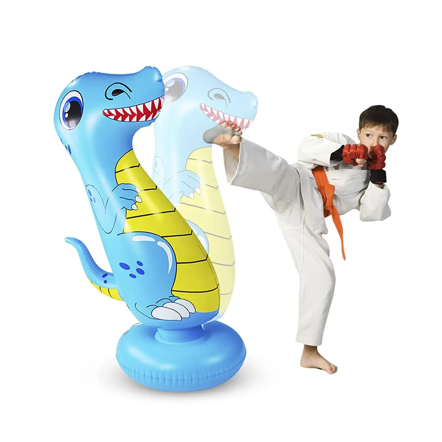 Dinosaurio hinchable tentetieso. Punching ball, practica karate, boxeo. 120cm.