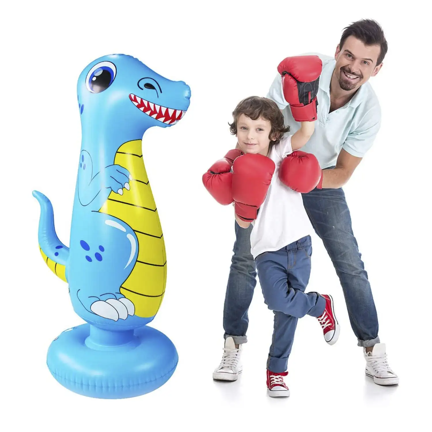 Dinosaurio hinchable tentetieso. Punching ball, practica karate, boxeo. 120cm.