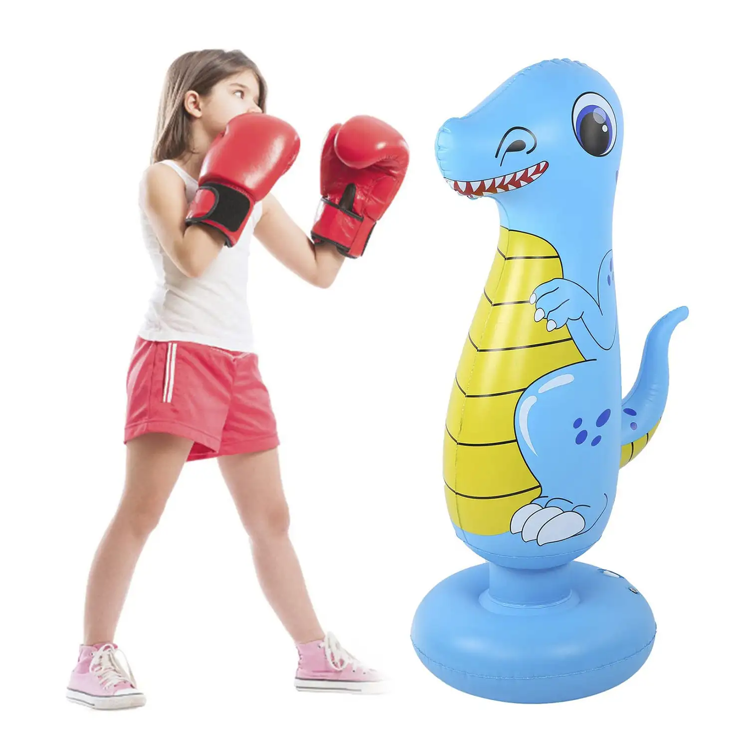 Dinosaurio hinchable tentetieso. Punching ball, practica karate, boxeo. 120cm.
