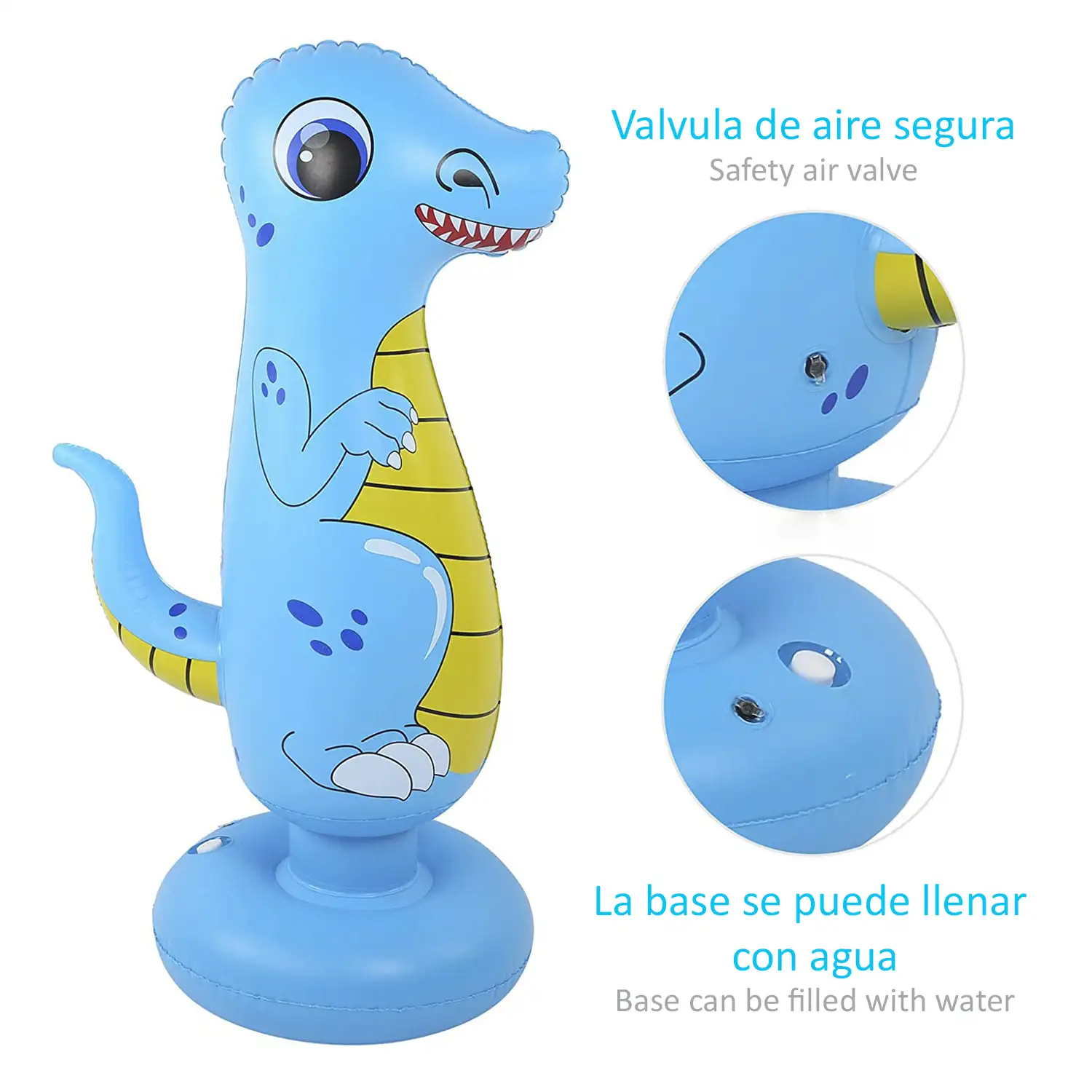 Dinosaurio hinchable tentetieso. Punching ball, practica karate, boxeo. 120cm.