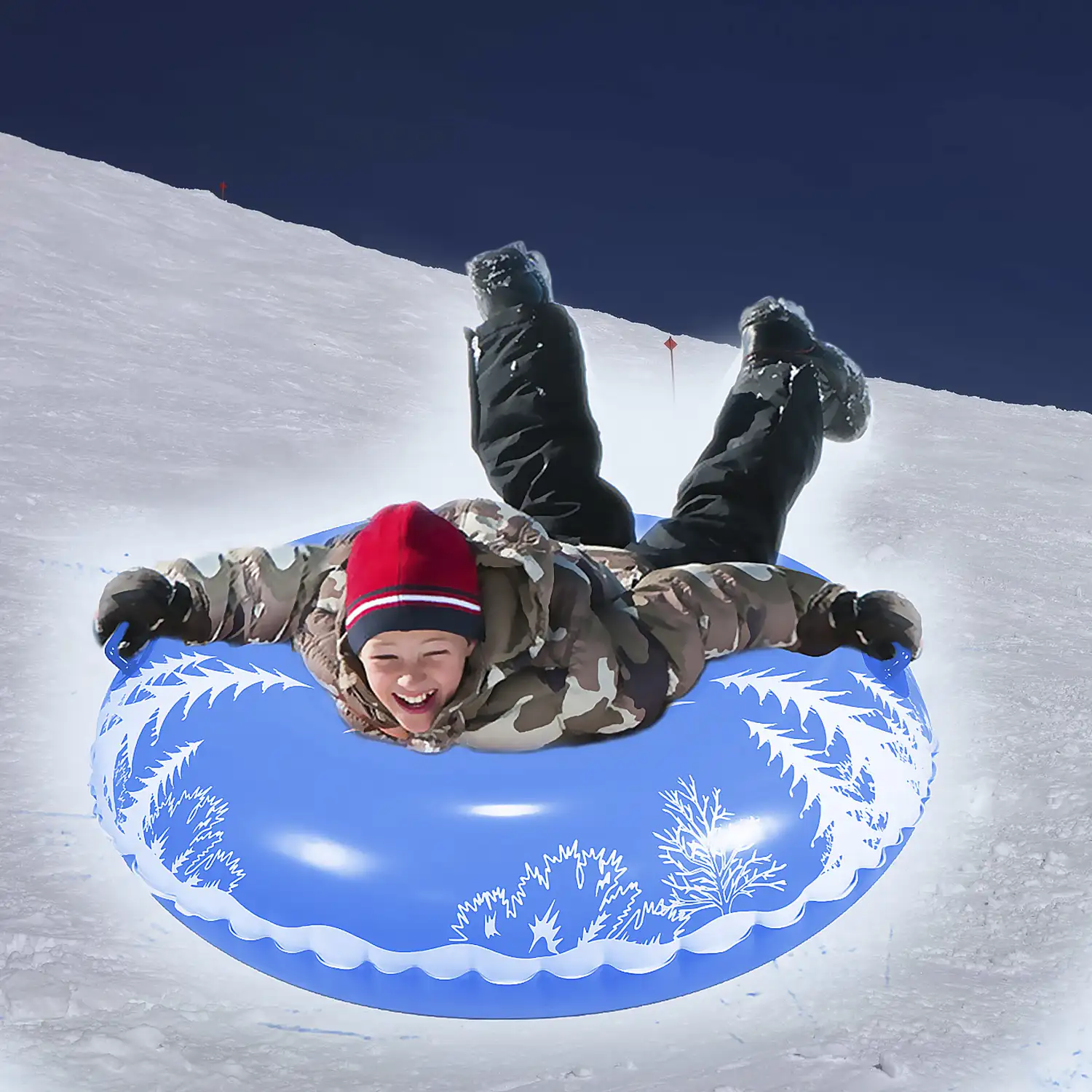 Colchoneta híbrida redonda con asas, para nieve y agua. 115cm.