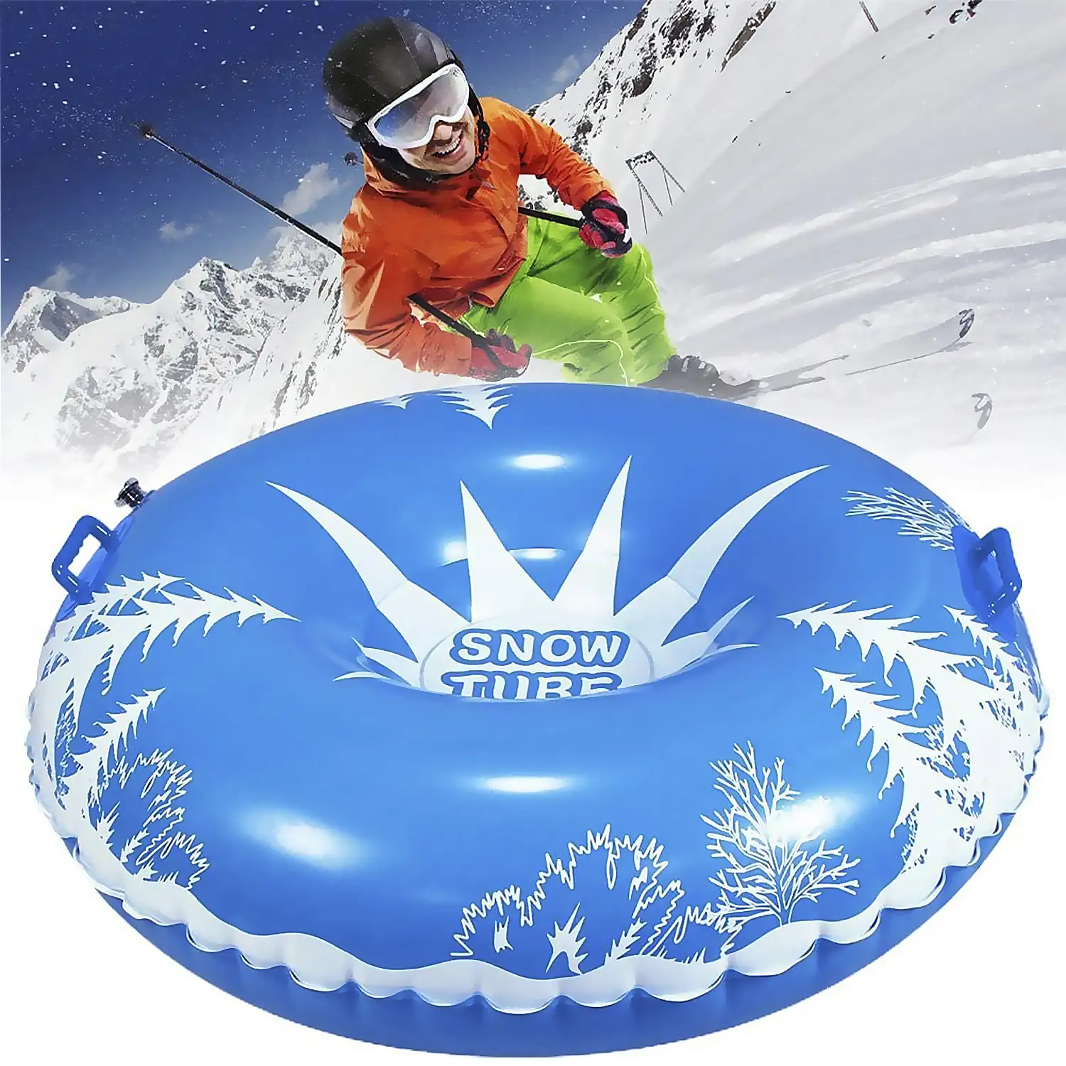 Colchoneta híbrida redonda con asas, para nieve y agua. 115cm.