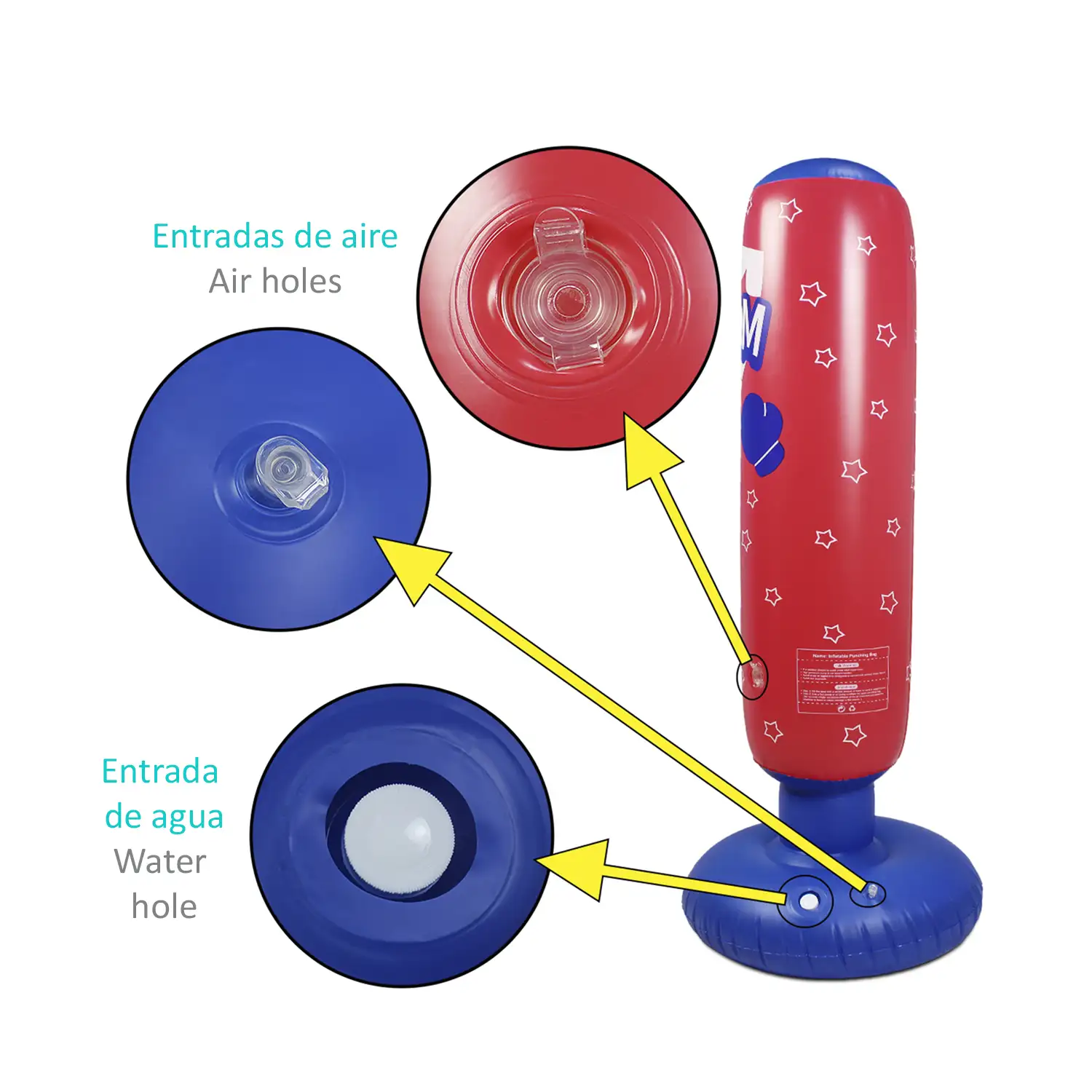 Punching ball hinchable, practica karate, boxeo. 125cm.