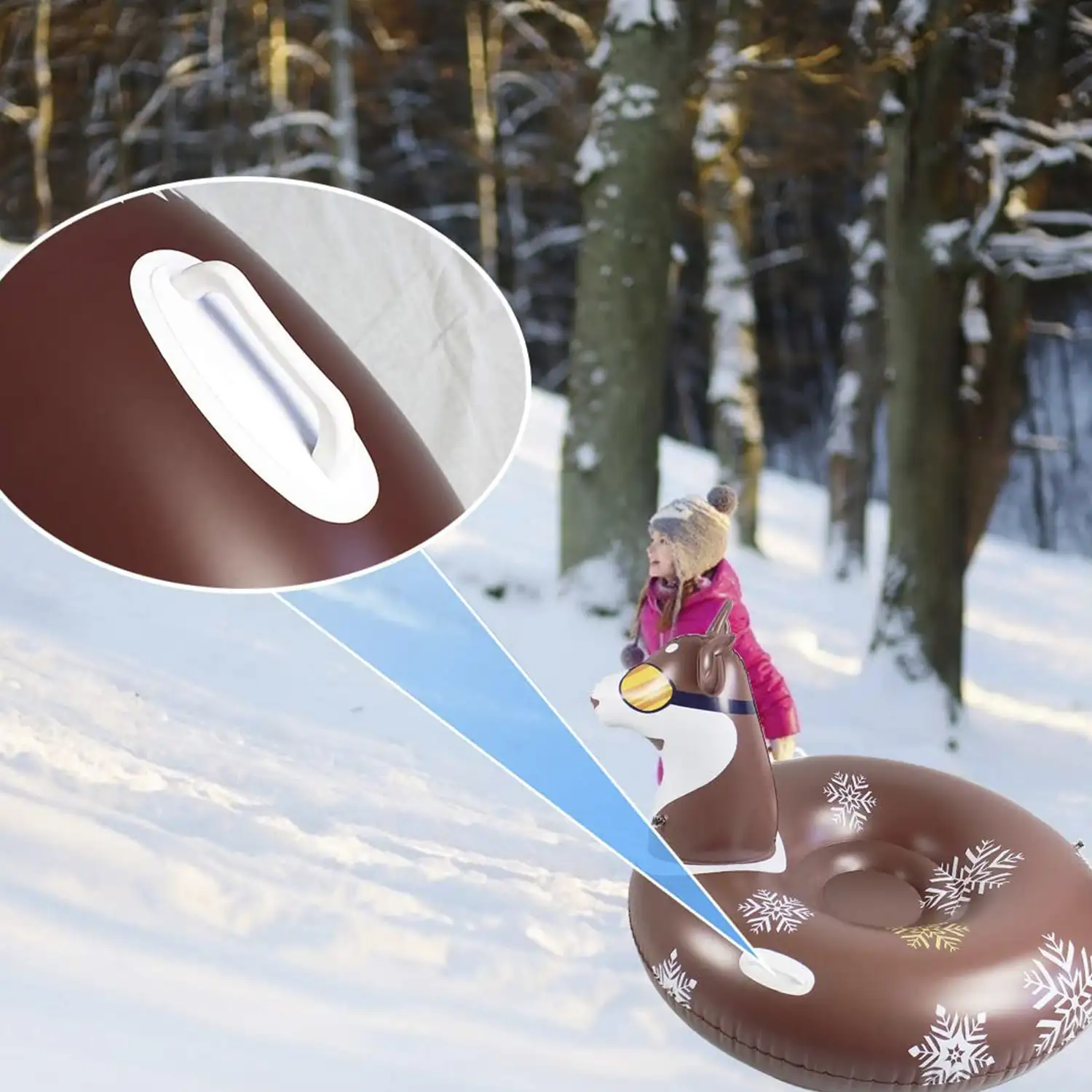 Colchoneta híbrida forma de Ciervo, para nieve y agua. Con asas. 117x87cm.