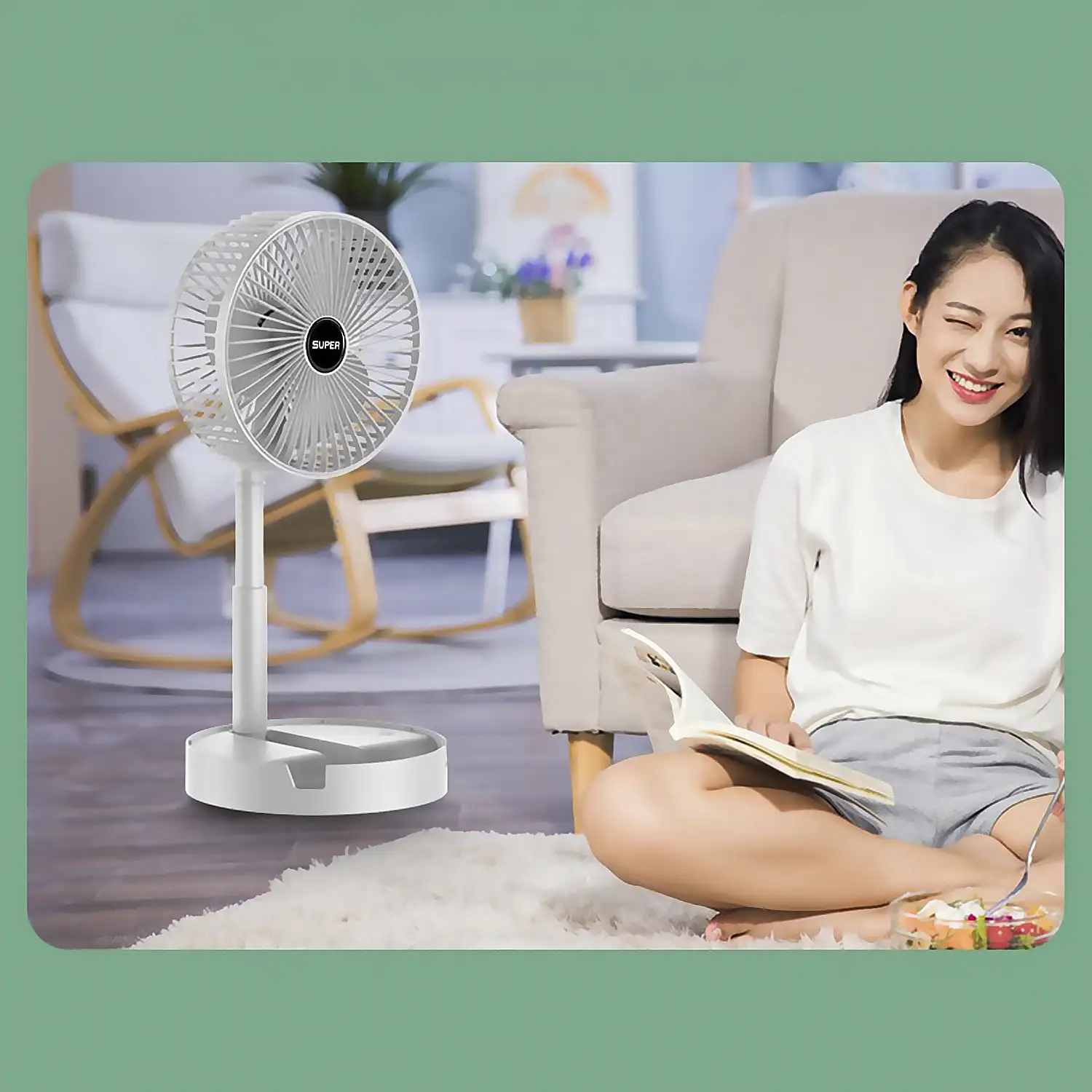 Mini ventilador portátil plegable con batería recargable y 3 velocidades.