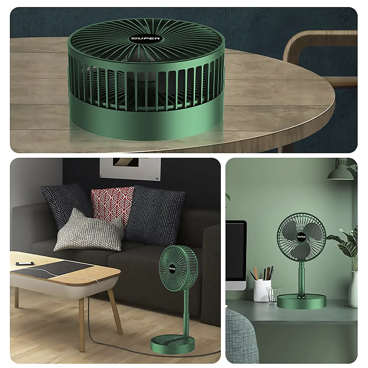 Mini ventilador portátil plegable con batería recargable y 3 velocidades.