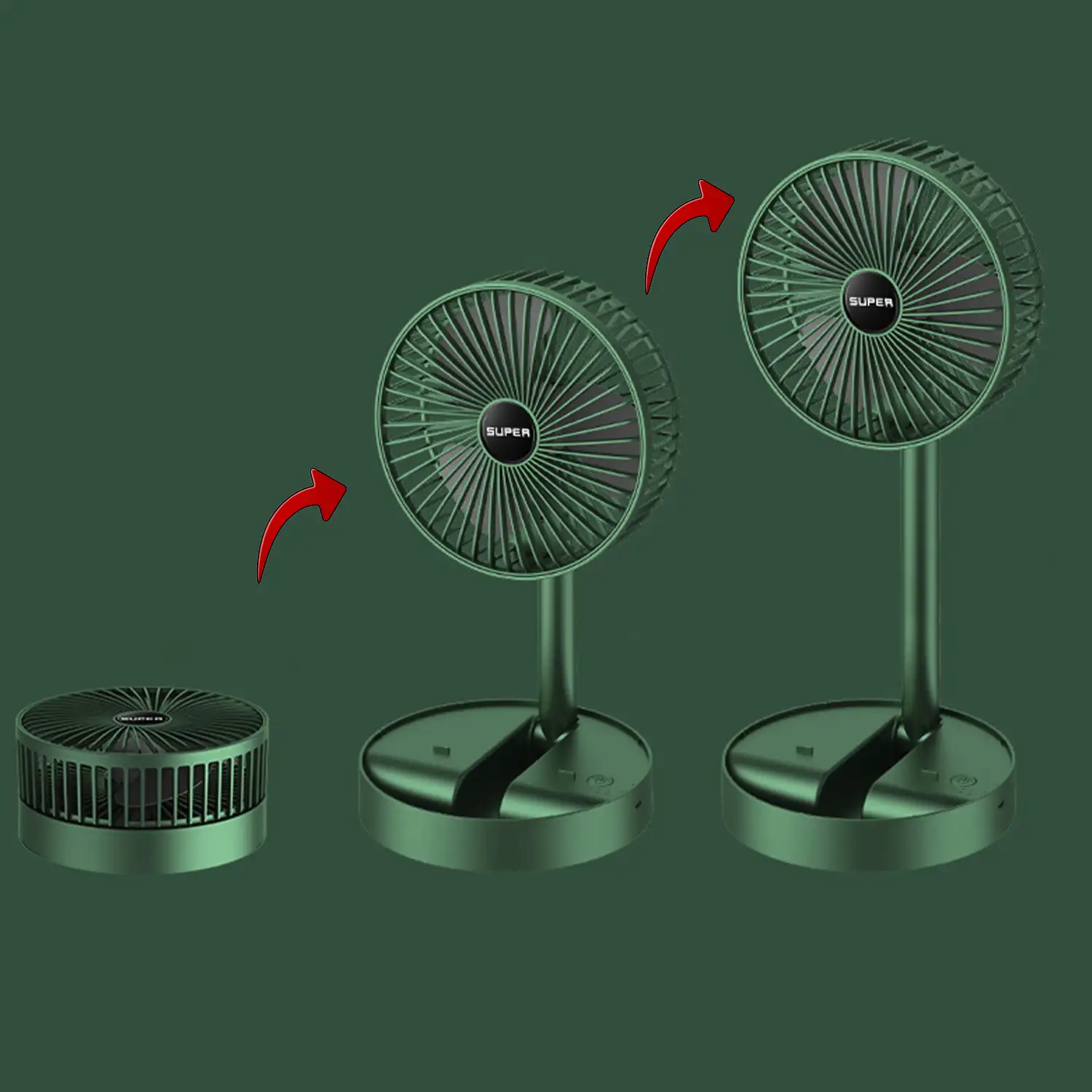 Mini ventilador portátil plegable con batería recargable y 3 velocidades.