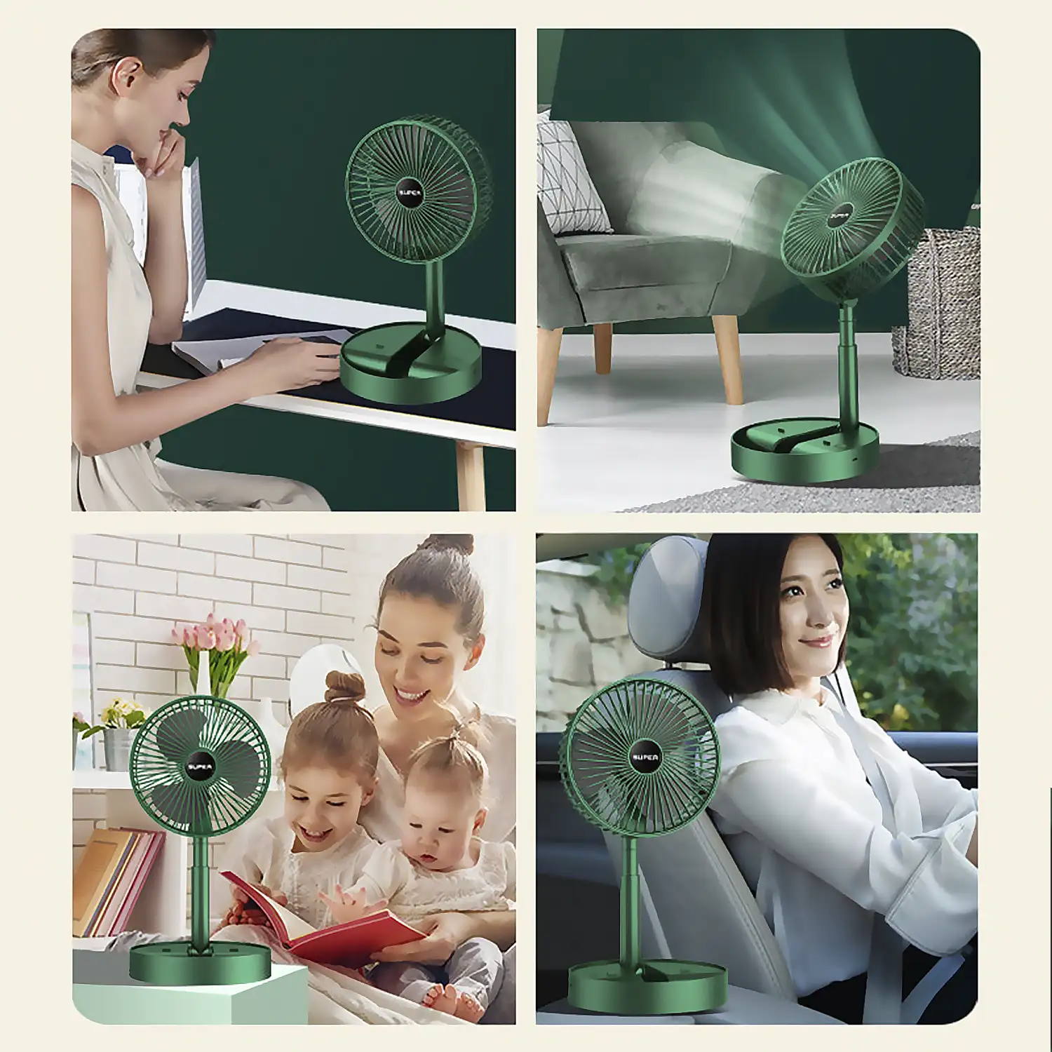 Mini ventilador portátil plegable con batería recargable y 3 velocidades.