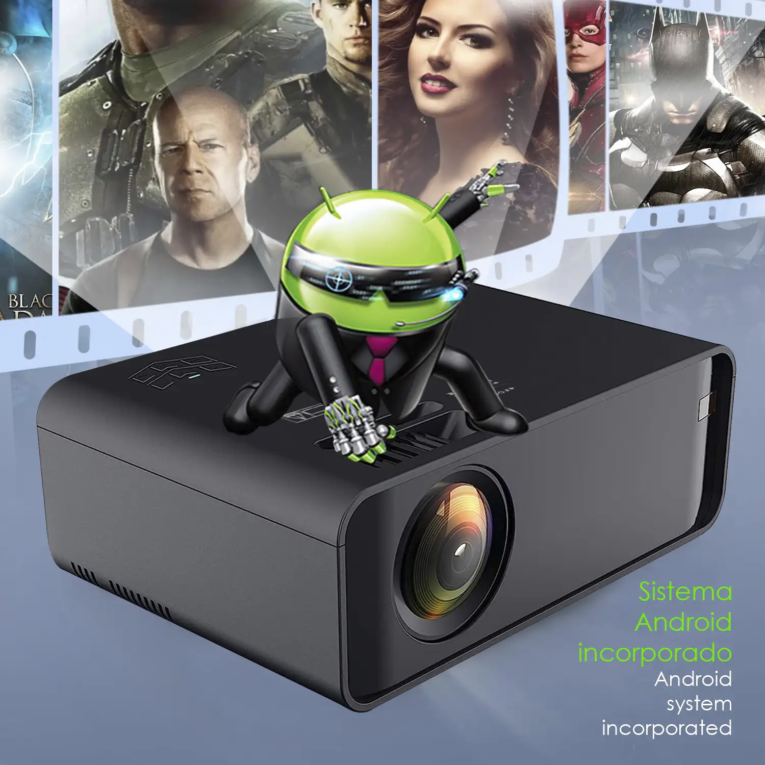 Video proyector LED A13 con Wifi y Android 6.0 incorporado. HD1080P,  soporta 4K. Altavoz incorporado.