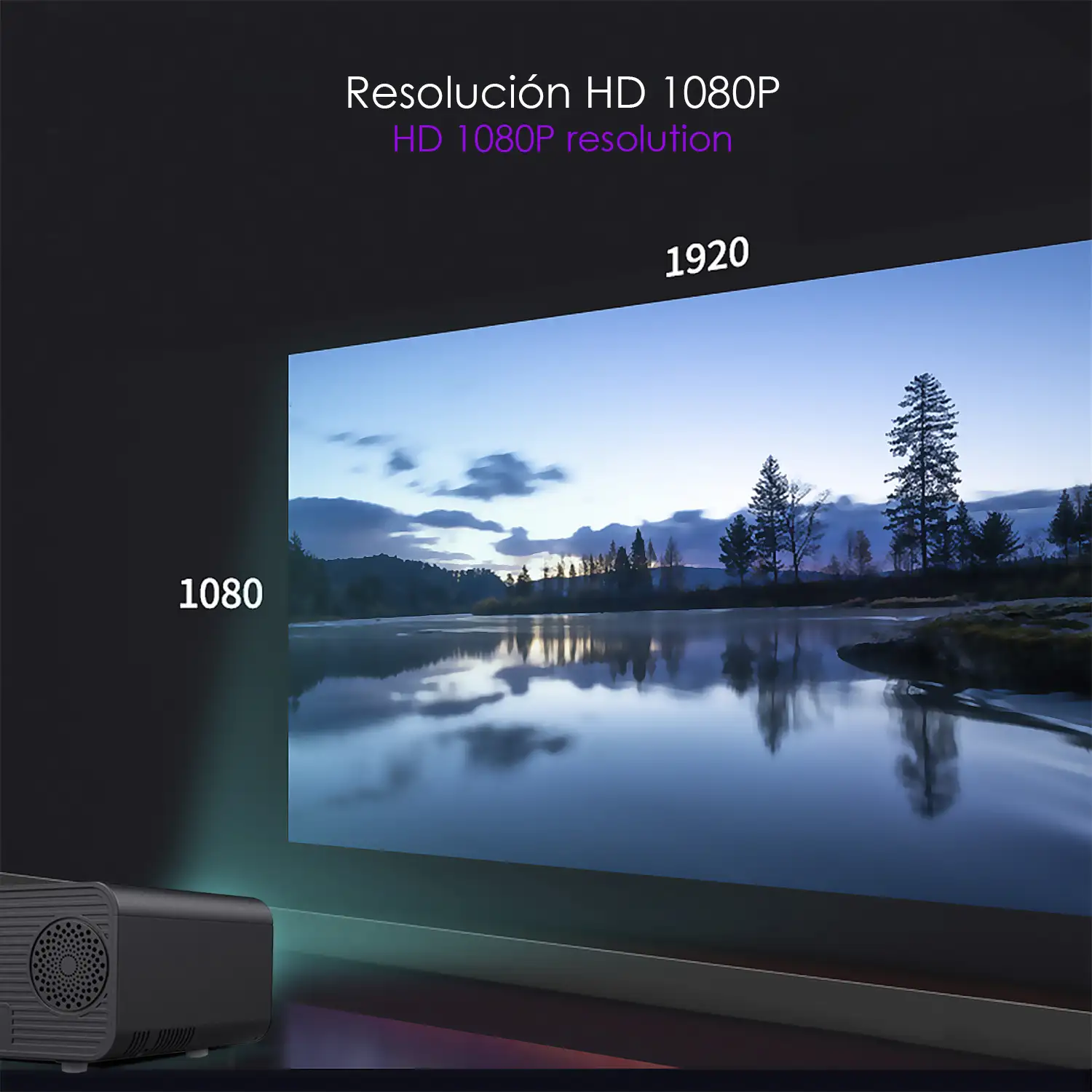 Video proyector LED W80 con Wifi y Android 6.0 incorporado. Full HD1080P, soporta 4K. De 27 a 200 pulgadas, brillo 8000 lm, altavoz incorporado.